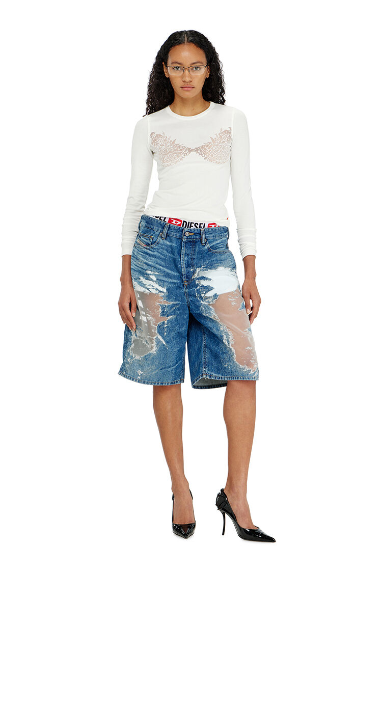 Shorts aus devor&eacute;-denim