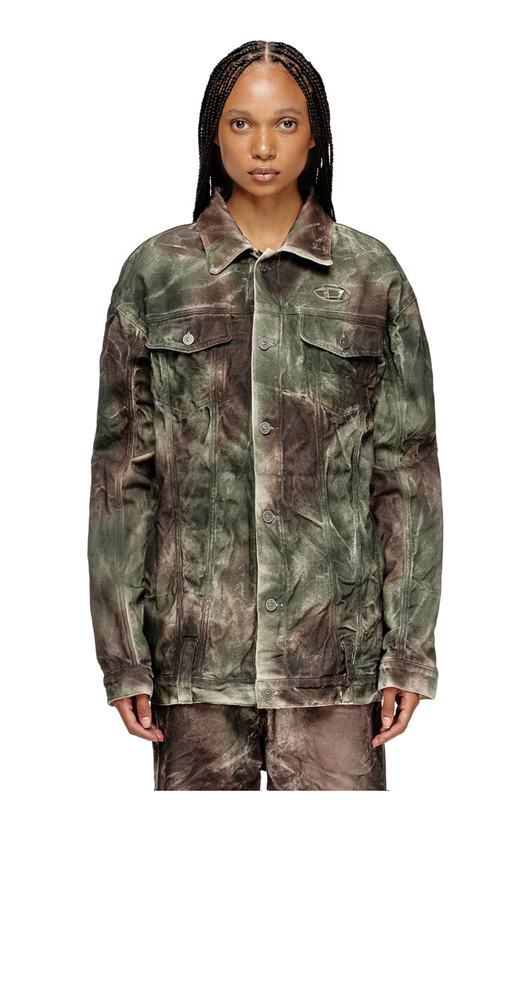 Trucker-Jacke aus zerknittertem Camouflage-Canvas