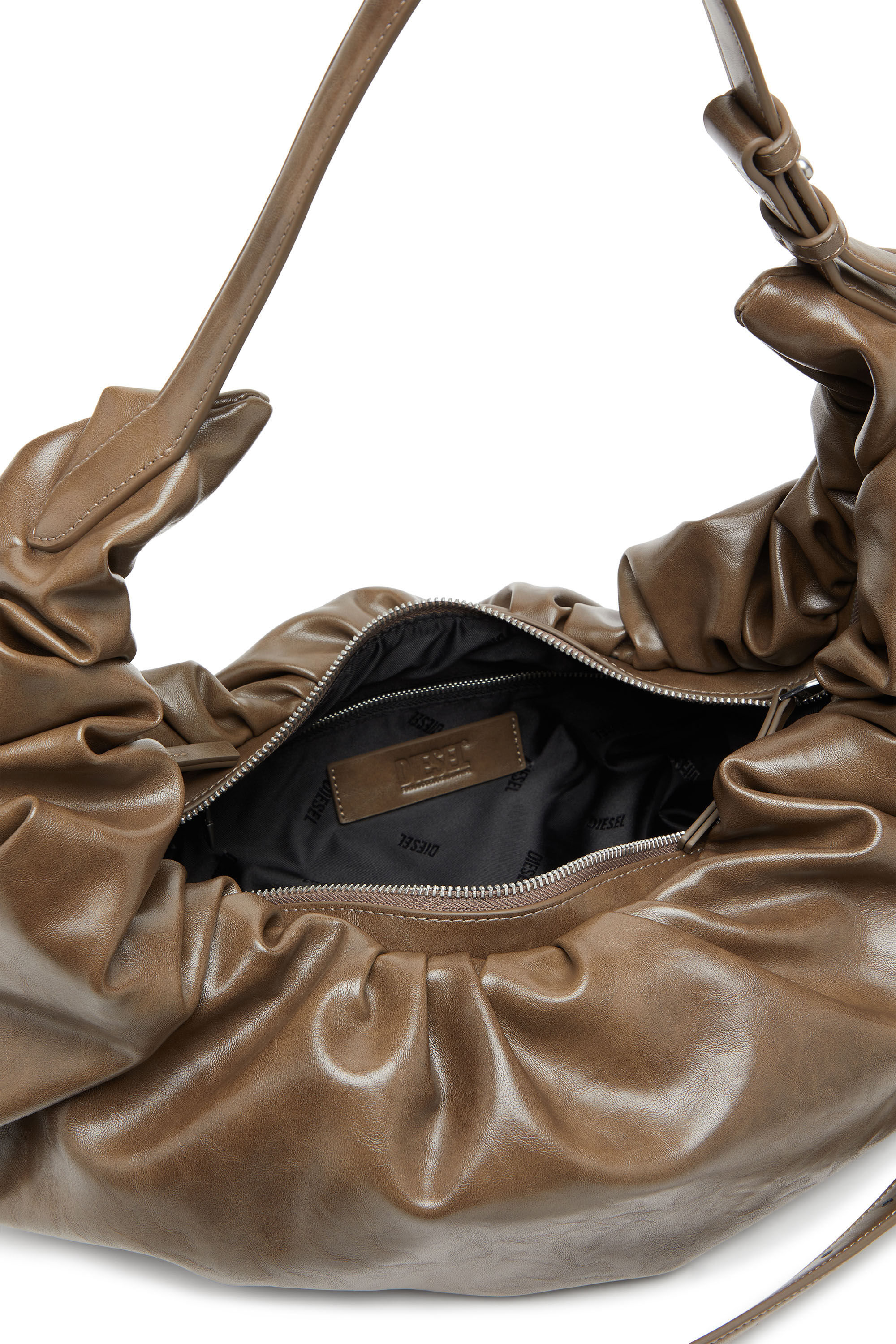 Diesel - GRAB-D HOBO L, Damen Große zerknitterte Hobo-Tasche aus glänzendem PU in null - 3