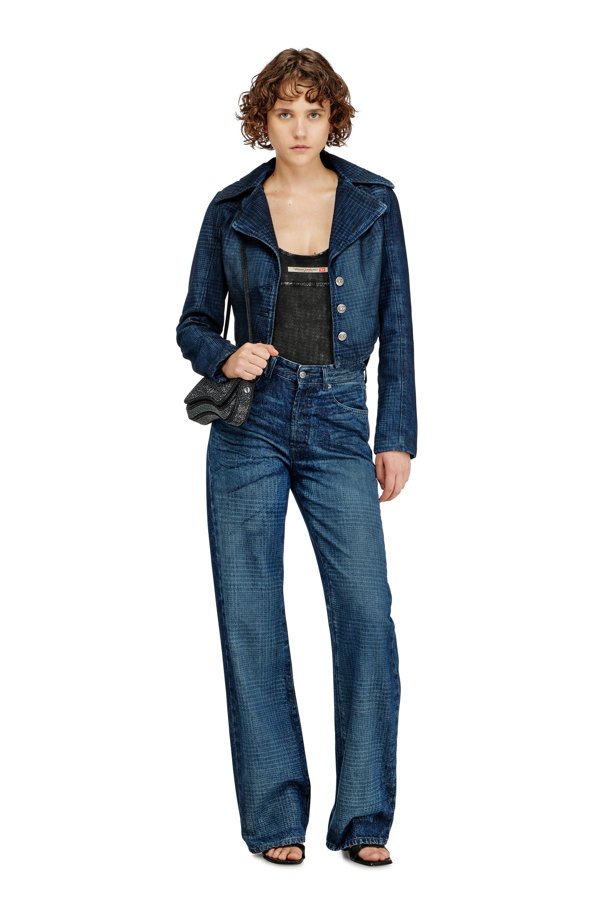 Diesel - PHOEBE-DNM, Damen Baumwoll-Body mit Hahnentrittmuster in Dunkelgrau - 6