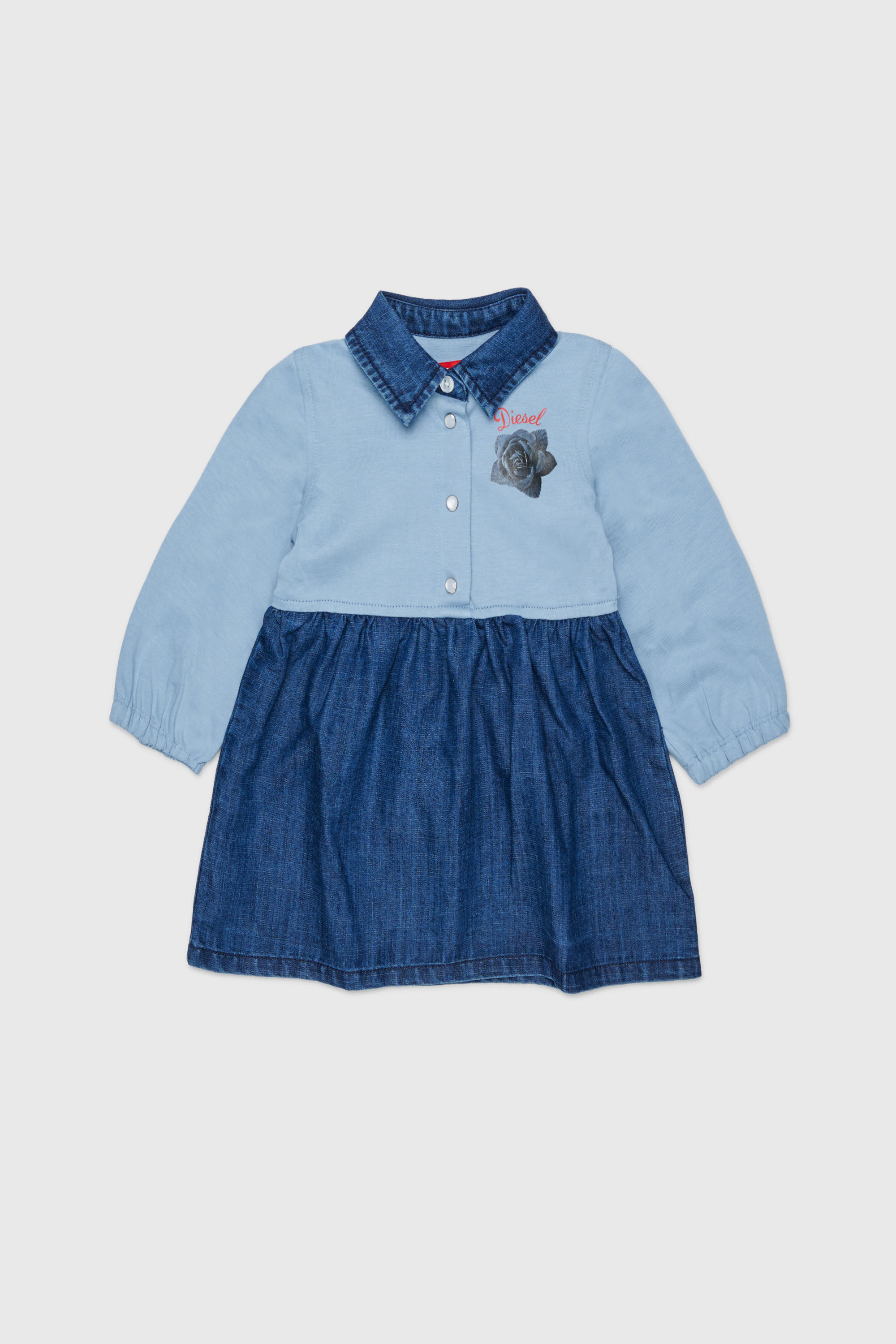 Diesel - DROSEB, Damen Hemdblusenkleid aus Baumwolle und Denim mit Rosenprint in Mittelblau - 1