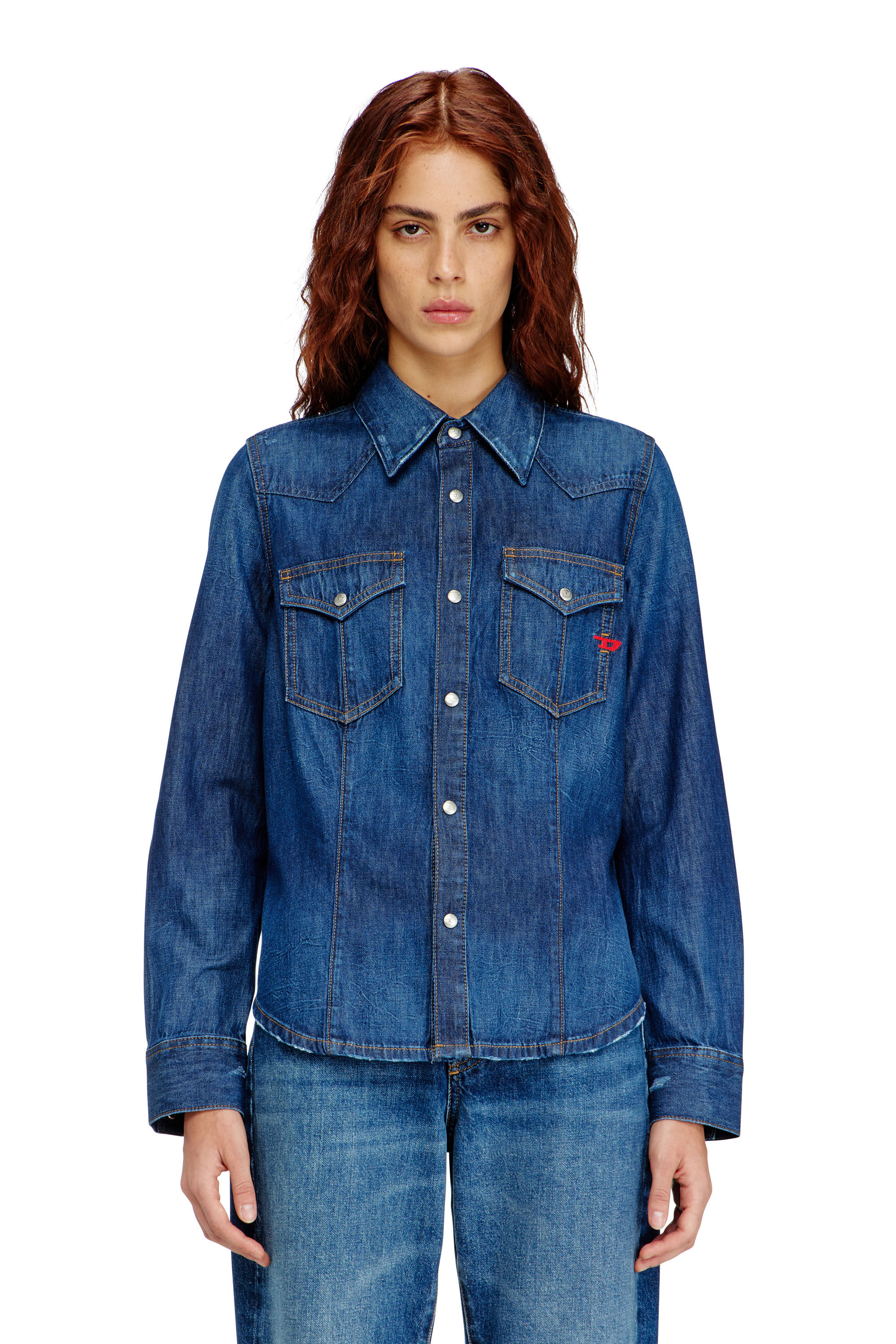 Diesel - DE-WAVES, Damen Westernhemd aus Clean-Wash-Denim in Mittelblau - 3