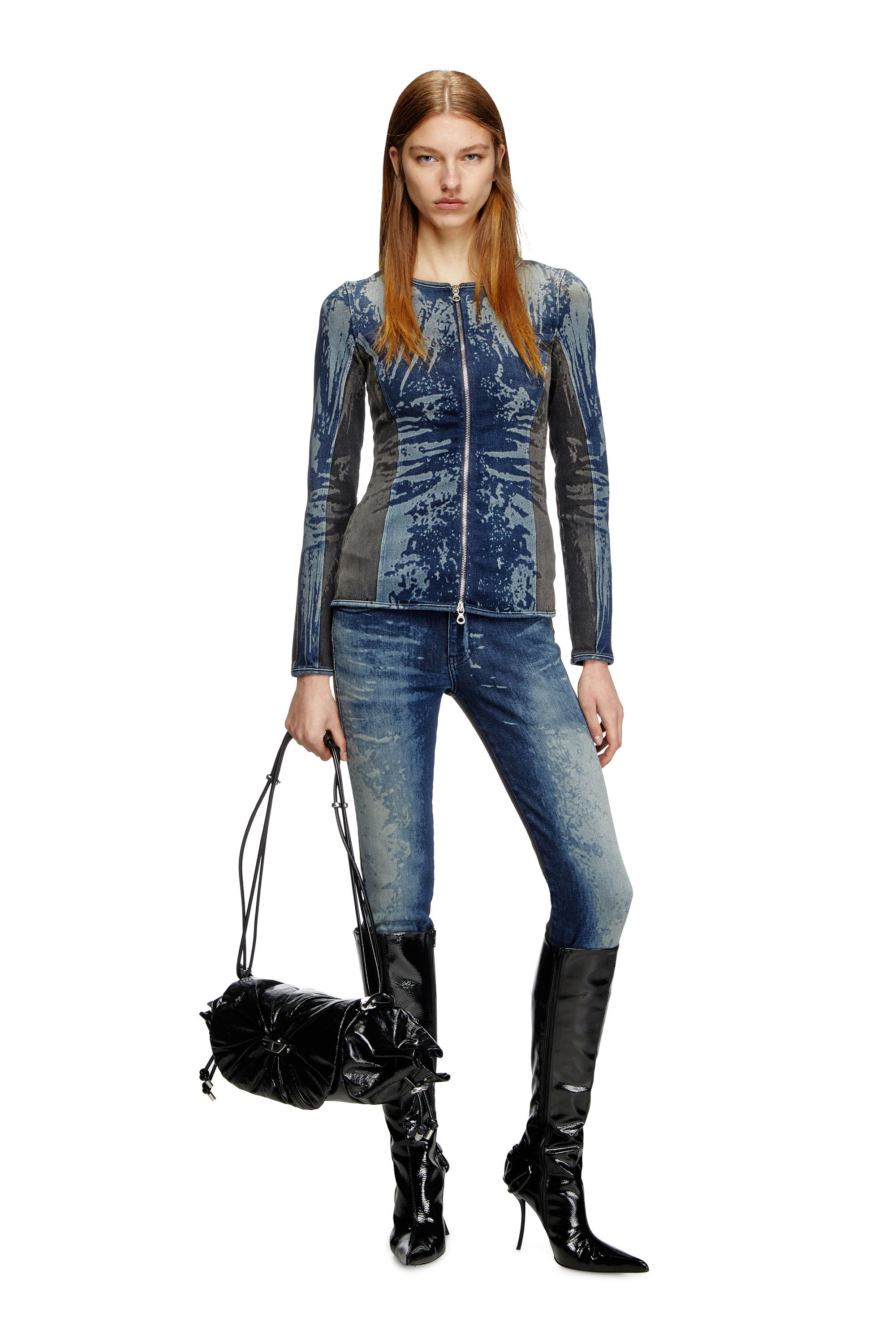 Diesel - DE-GARY-S, Damen Reißverschluss-Top aus zweifarbigem Denim in Dunkelblau - 1