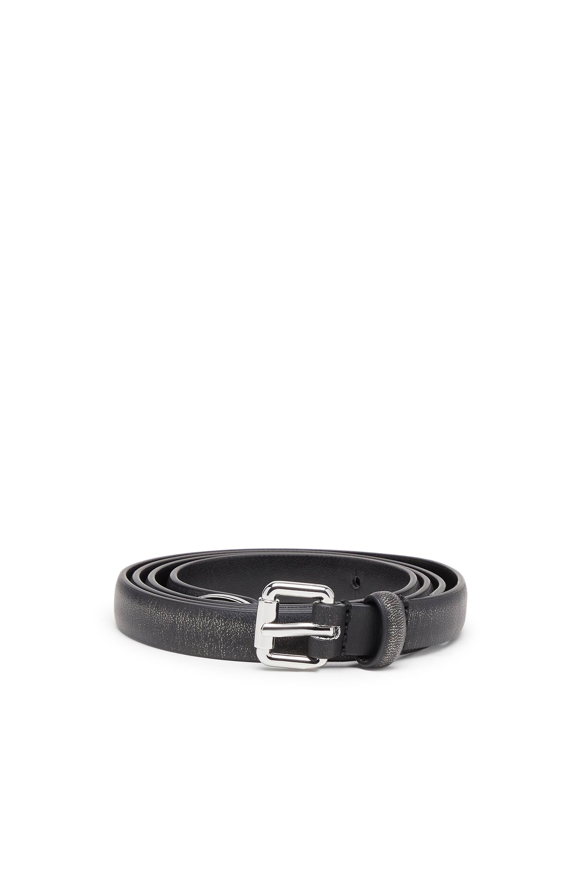 Diesel - B-DD-TIP, Damen Gürtel 1,4 cm mit schmaler Schnalle in Schwarz/Silber - 1
