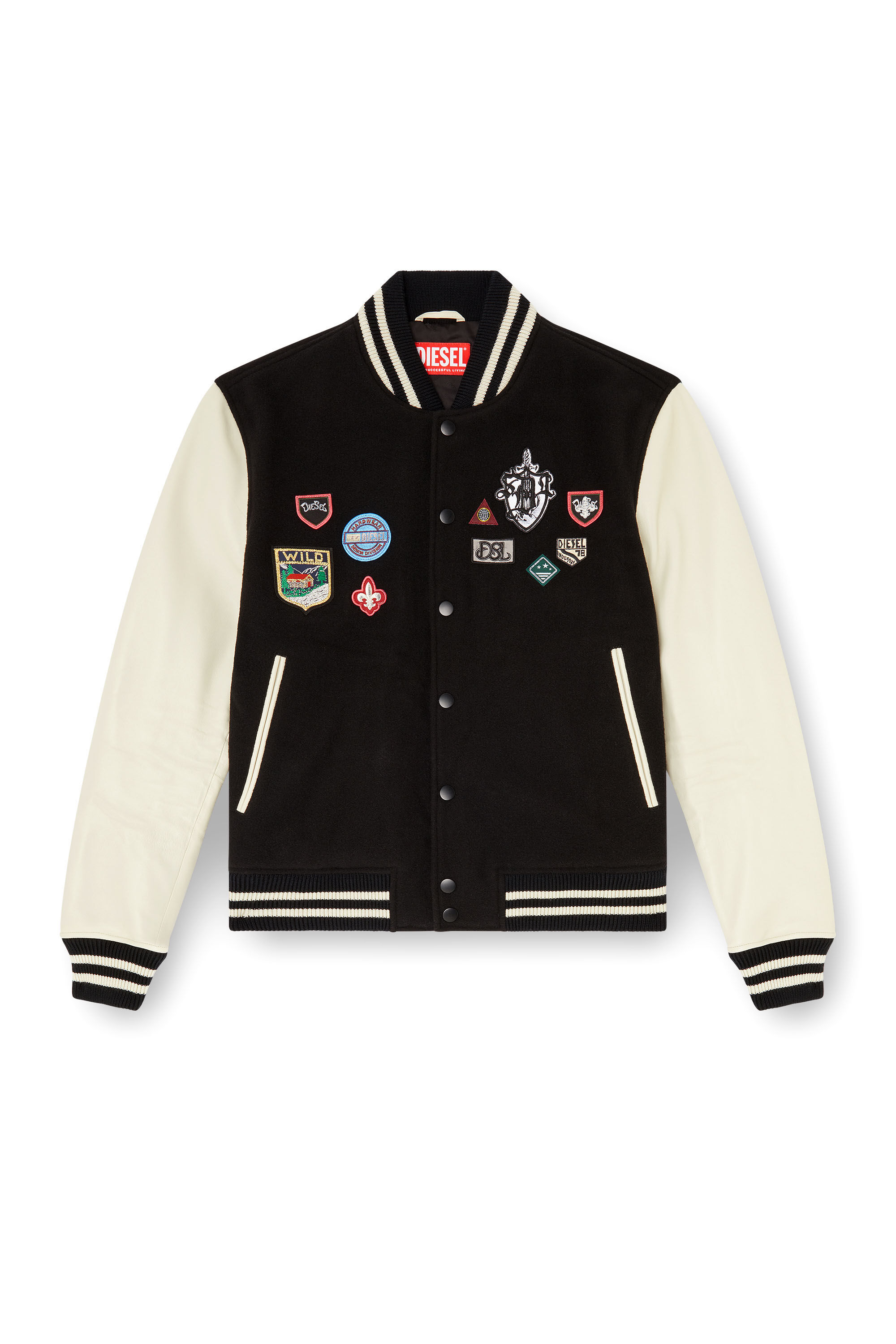 Diesel - L-ARRY-PATCH, Herren Bomberjacke aus Wolle und Leder mit Patches in Weiss/Schwarz - 2