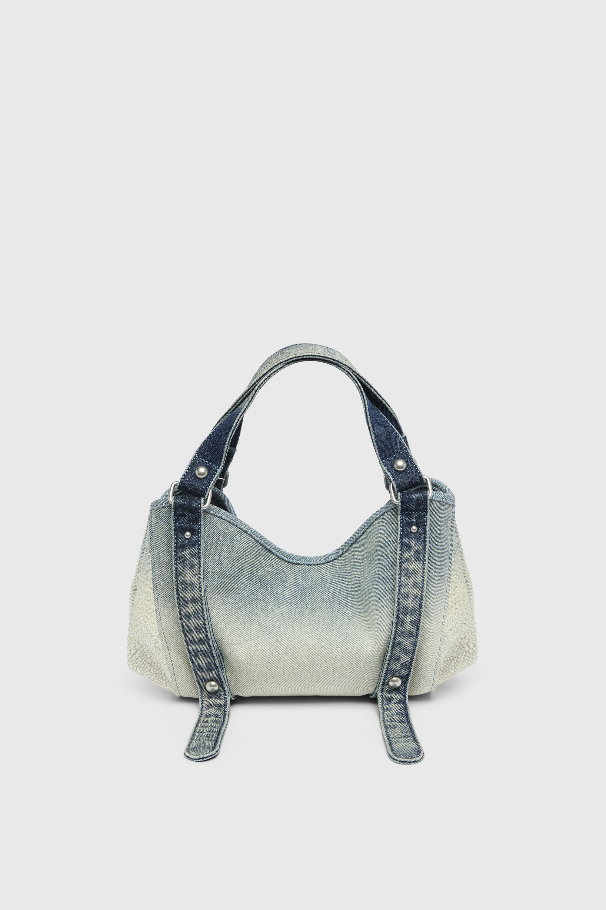 Diesel - D-ONE TOPHANDLE S, Damen D-One-Small Henkeltasche aus solarisiertem Denim mit Kristallen in Blau - 2