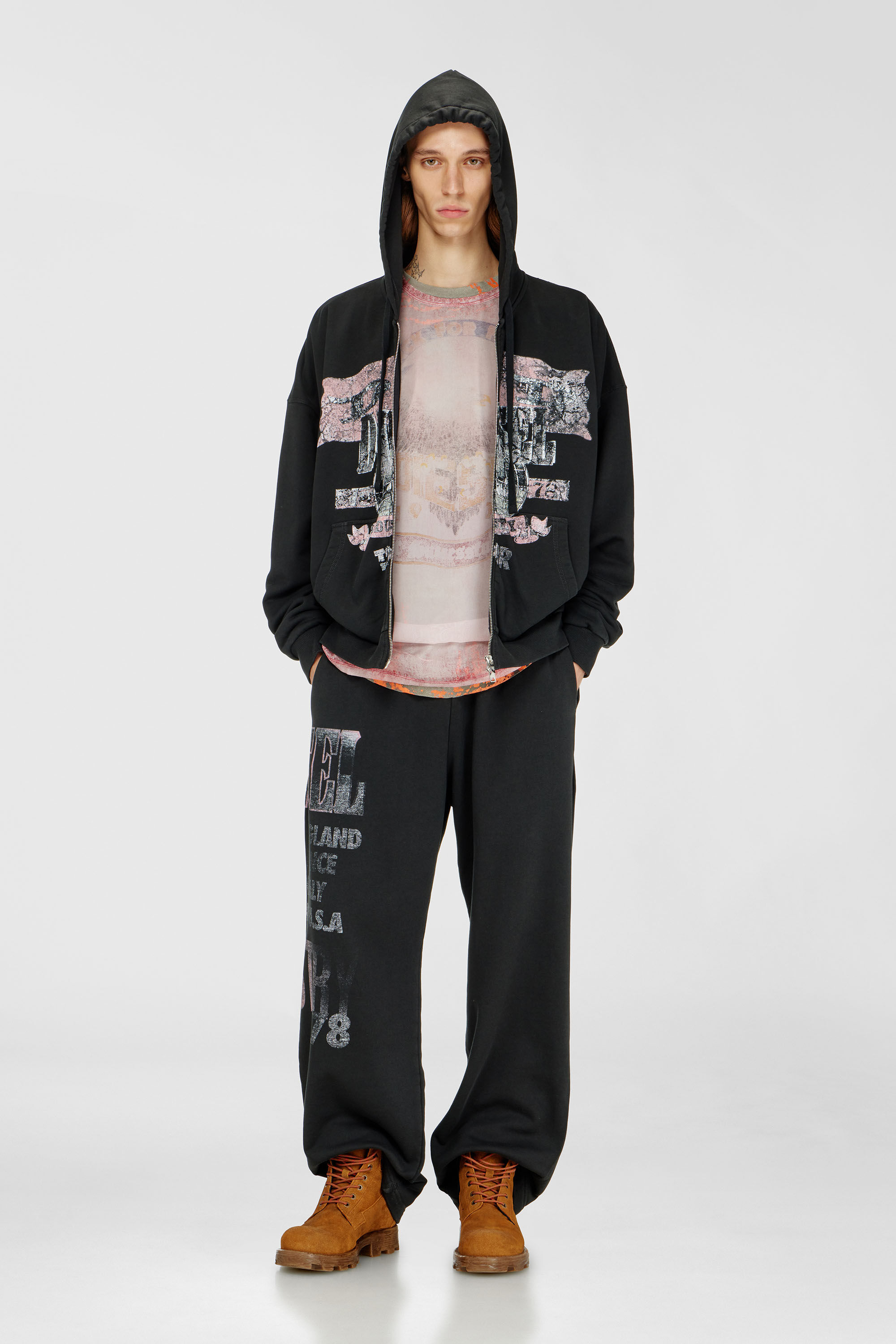 Diesel - S-WILL-ZIP, Herren Kapuzensweatjacke mit Konzertgrafiken und Rei&szlig;verschluss in null - 1