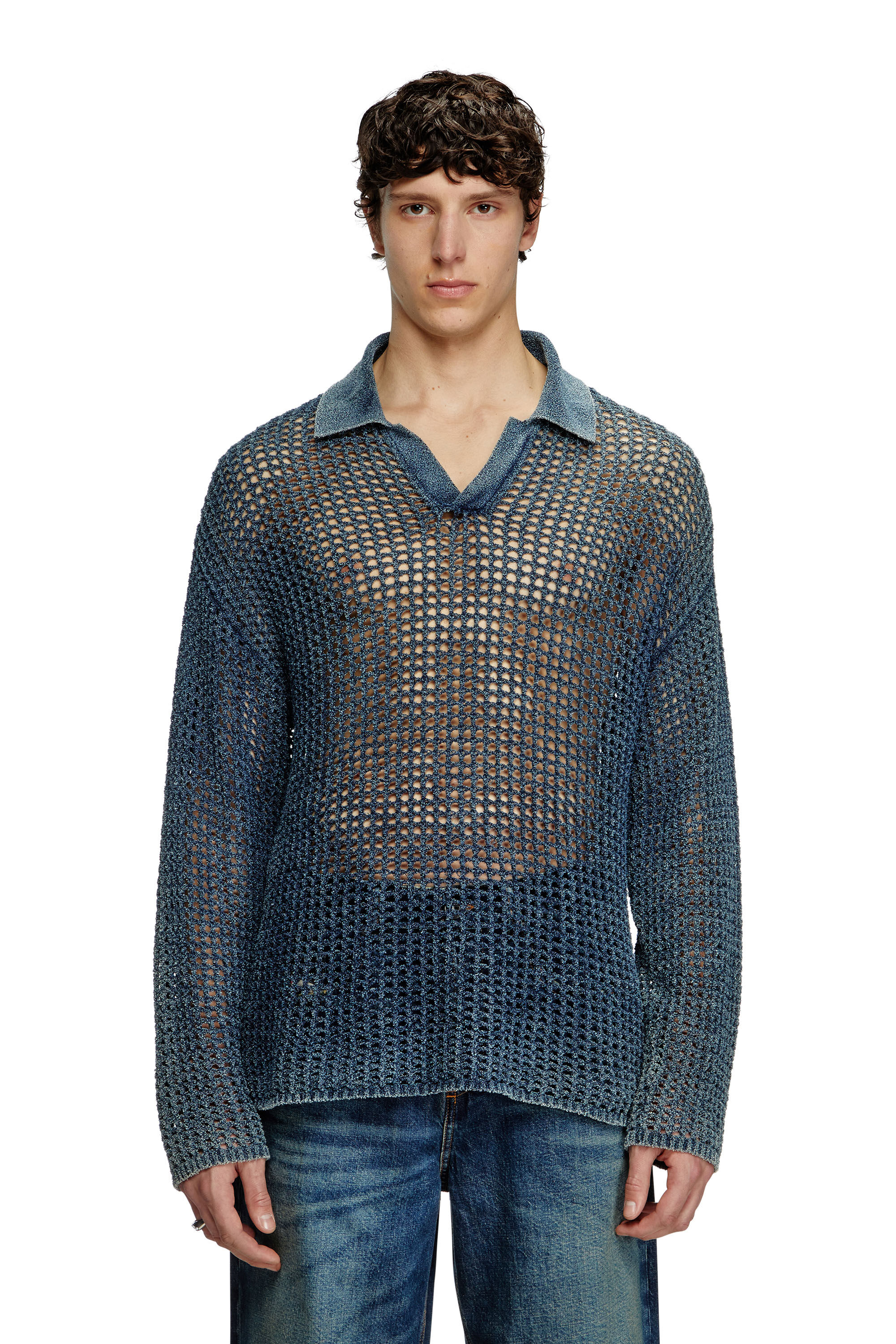 Diesel - K-SQUARED, Herren Offen gestrickter Polo-Pullover aus Denim-Garn in Blau - 3