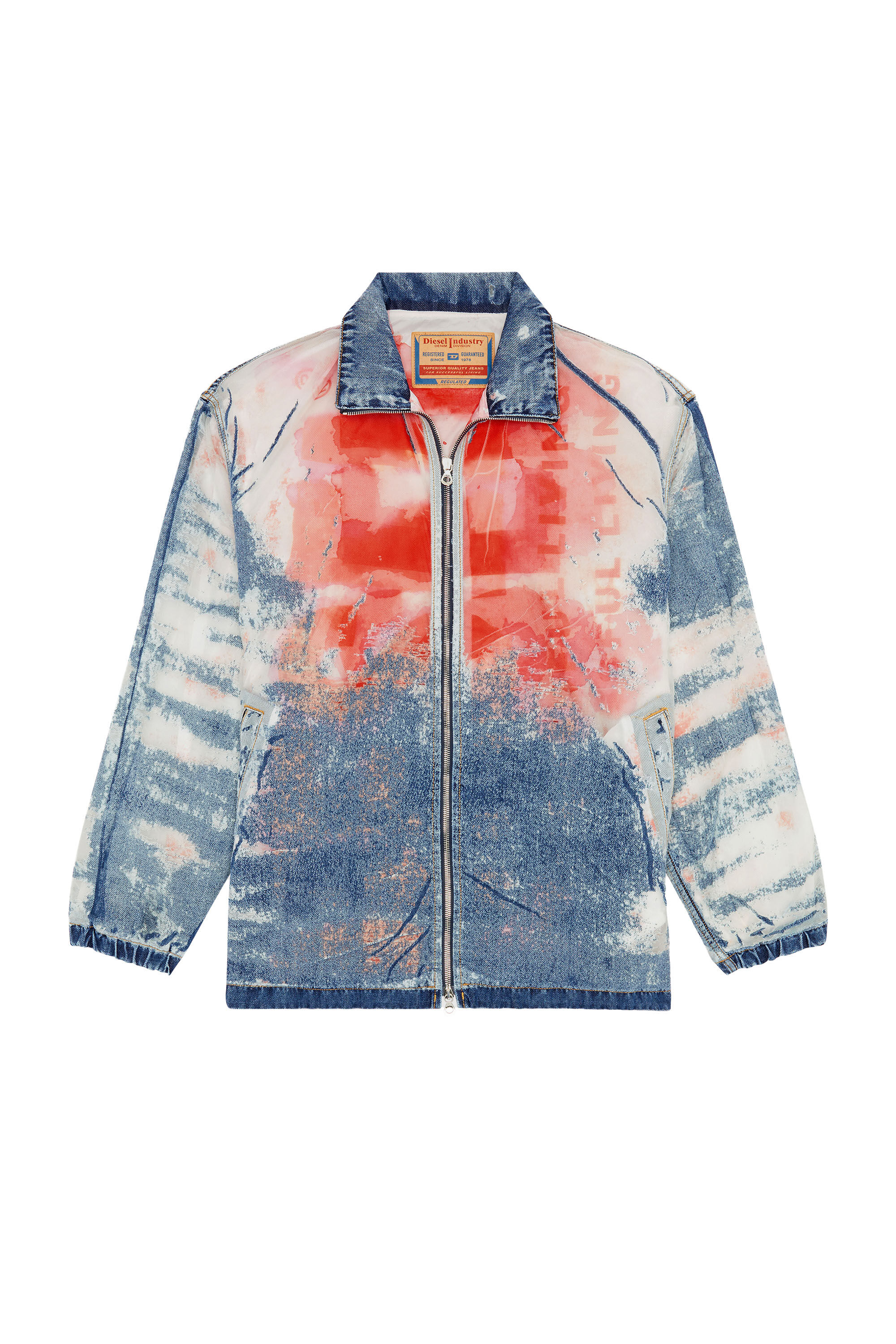Diesel - D-KRAP-FSE, Herren Jacke aus Dévoré-Denim mit Logo in Blau/Rot - 2