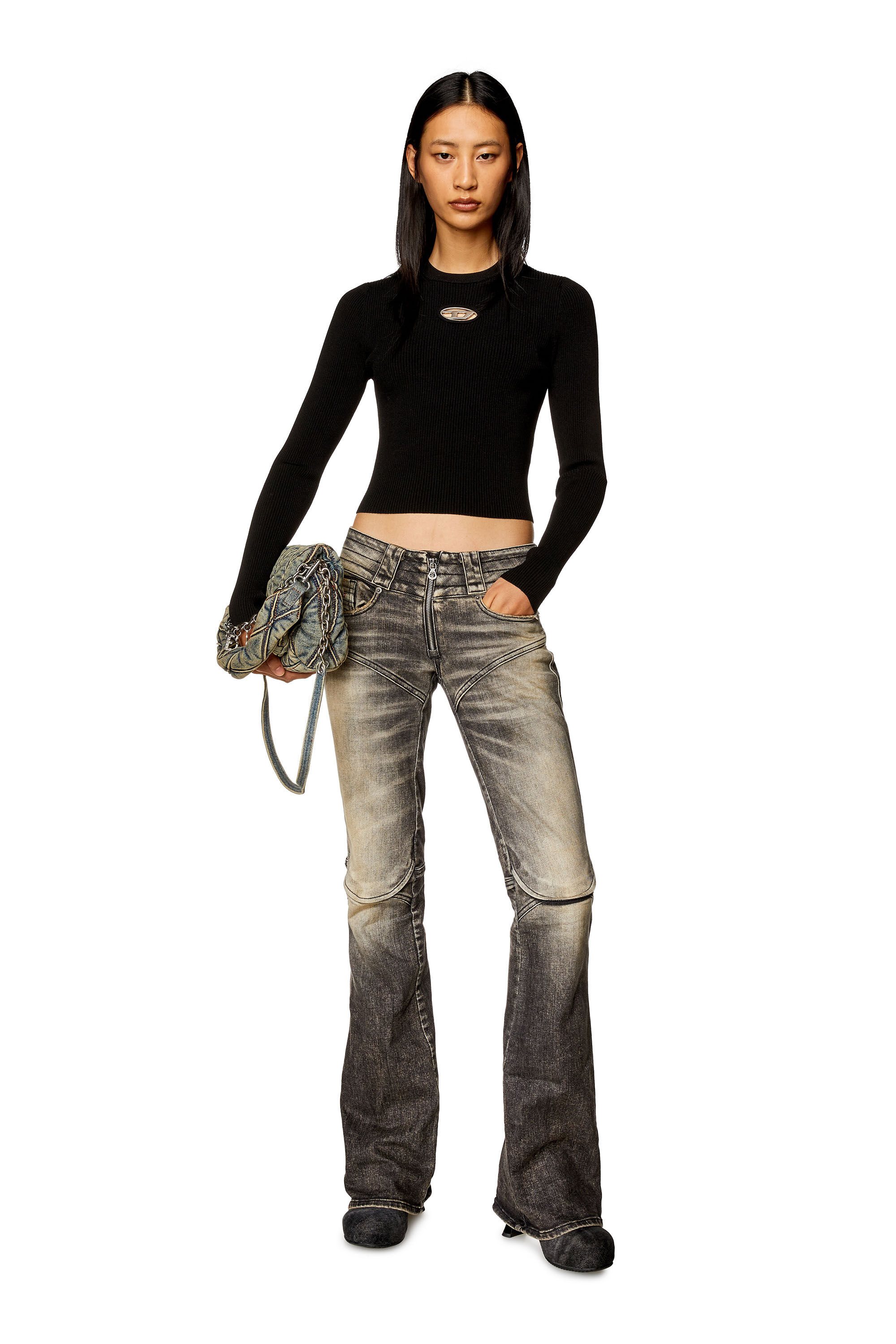 Damen Langarm-Top aus Rippstrick | Schwarz | Diesel