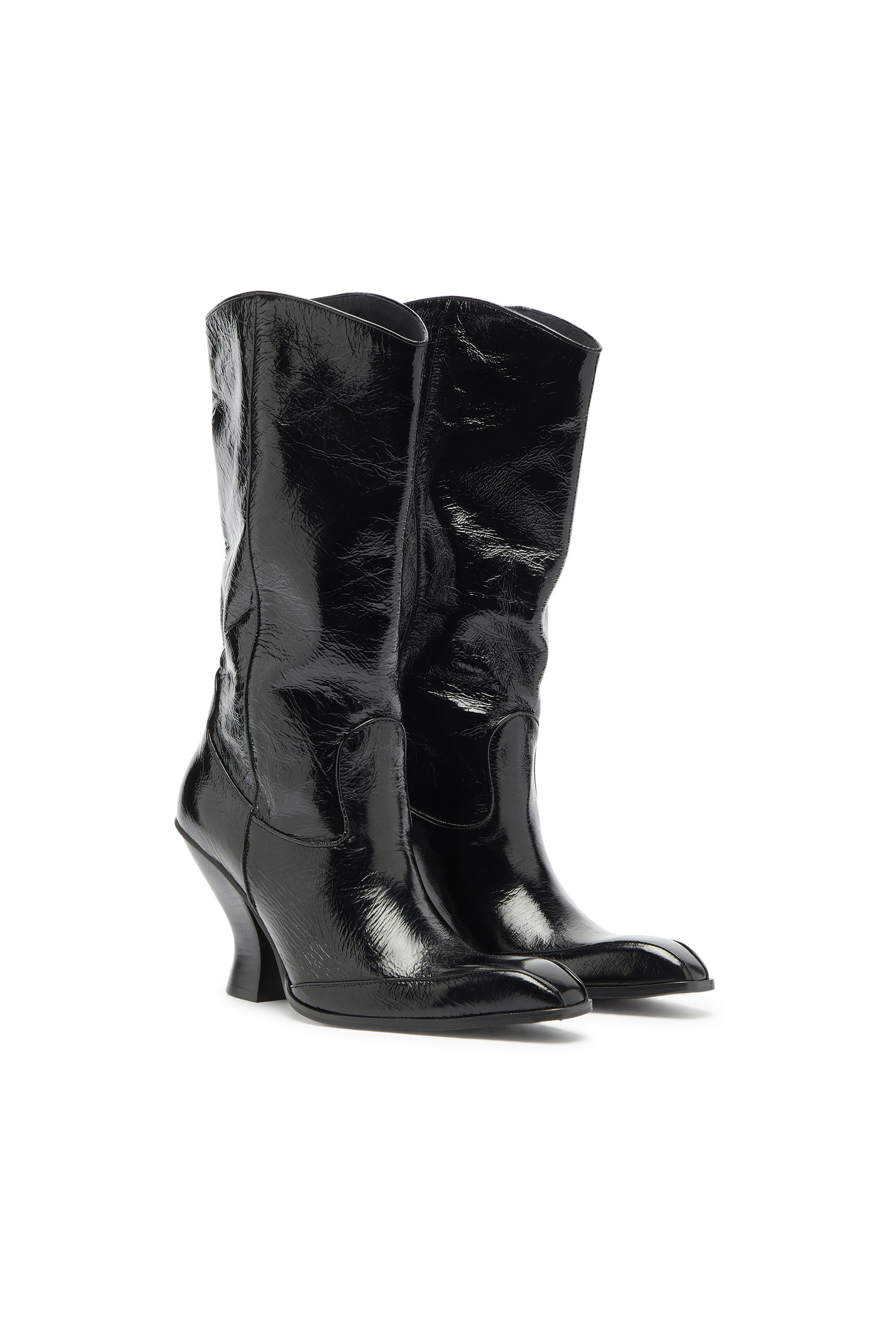 Diesel - D-LUFFY-75-TUBE, Damen D-Luffy - kniehohe Stiefel aus Lackleder in Schwarz - 2