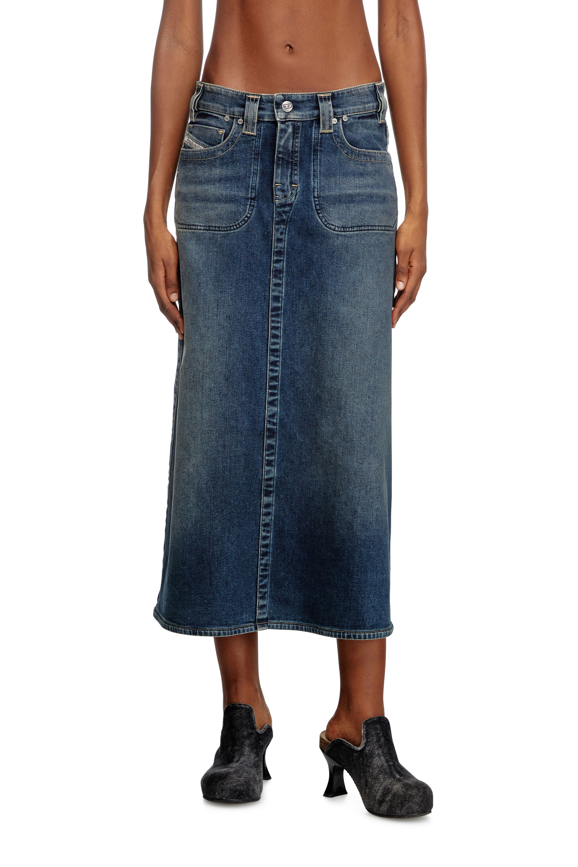 Diesel - DE-PAGO-MID-RE, Damen Midi-Rock aus Rehab-Denim in Dunkelblau - 3