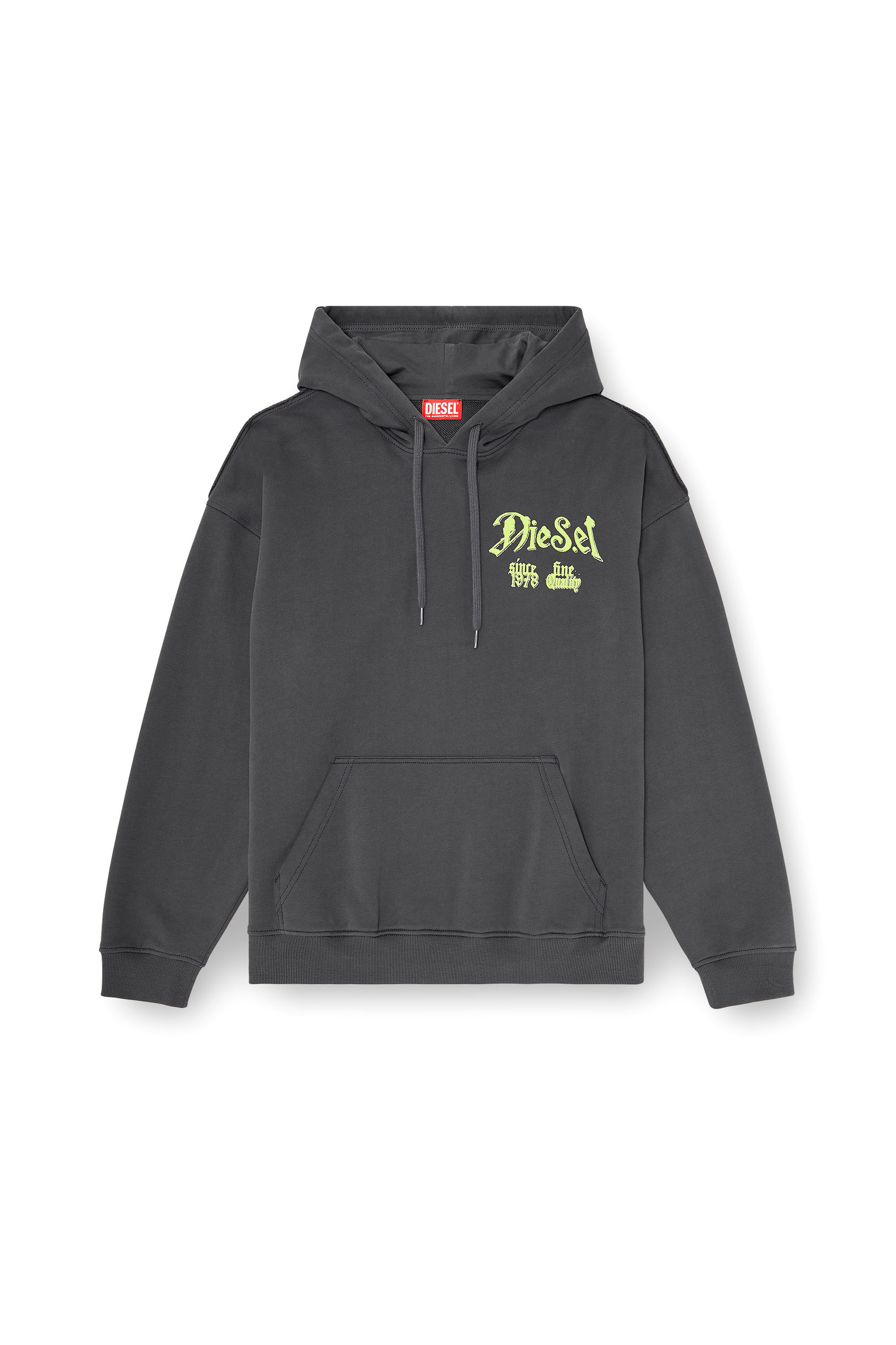 Diesel - S-BOXT-HOOD-AA2, Herren Baumwoll-Hoodie mit beflockten Grafiken in Dunkelgrau - 2