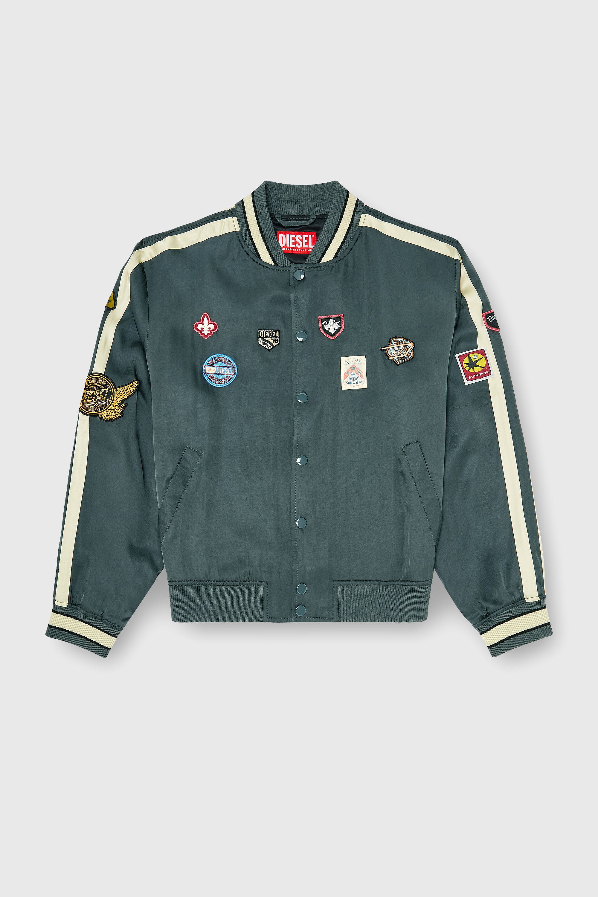 Diesel - J-ANNU, Herren Satin-bomberjacke mit patches in Dunkelgr&uuml;n - 2