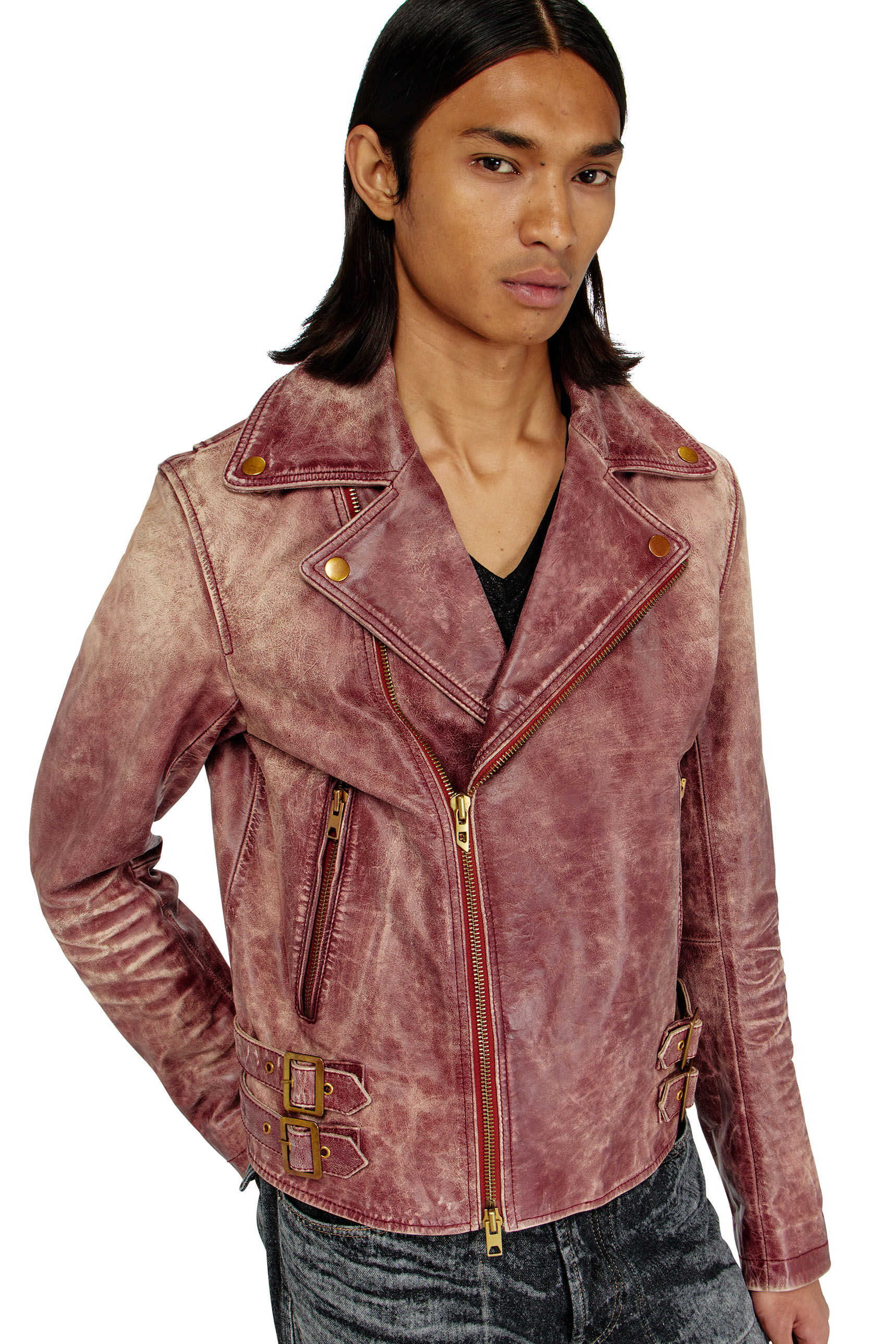 Diesel - L-EON-CJCM, Herren Biker-Jacke aus behandeltem Leder in Braun - 5