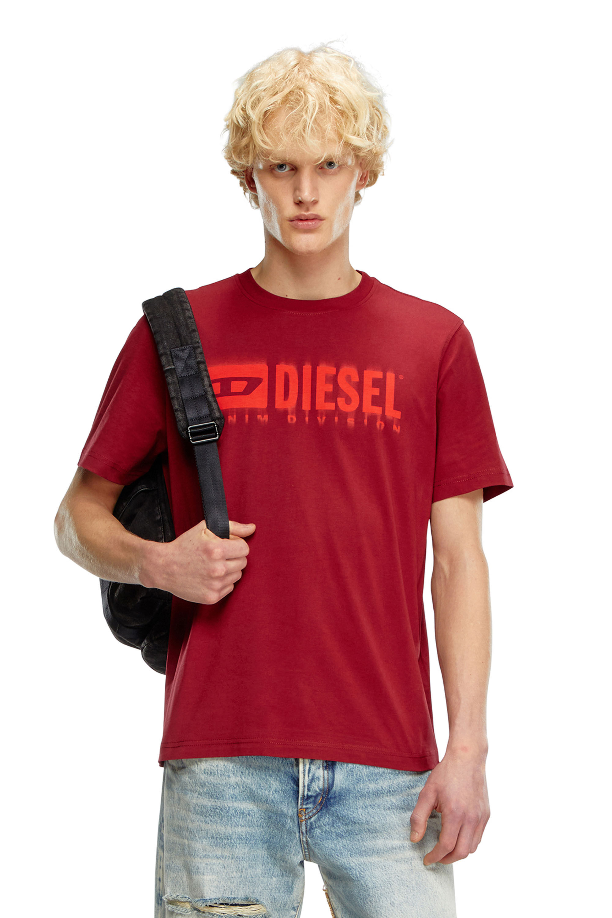 Diesel - T-ADJUST-Q7, Herren T-Shirt mit verschwommenem Diesel-Logo in Rot - Image 3