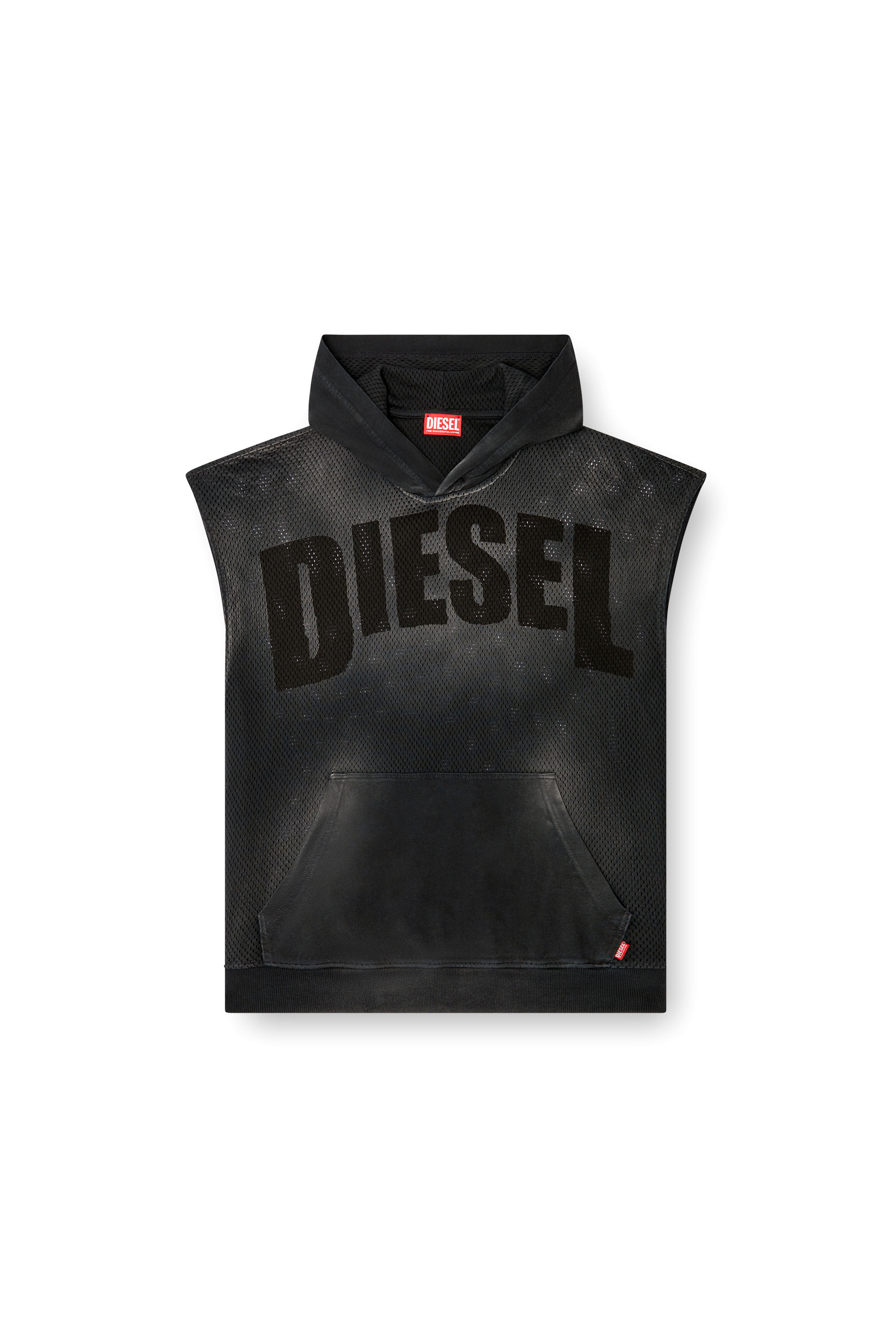 Diesel - S-BOXT-SL-MESH, Herren Ärmelloser Hoodie aus Mesh und Jersey in Schwarz - 2