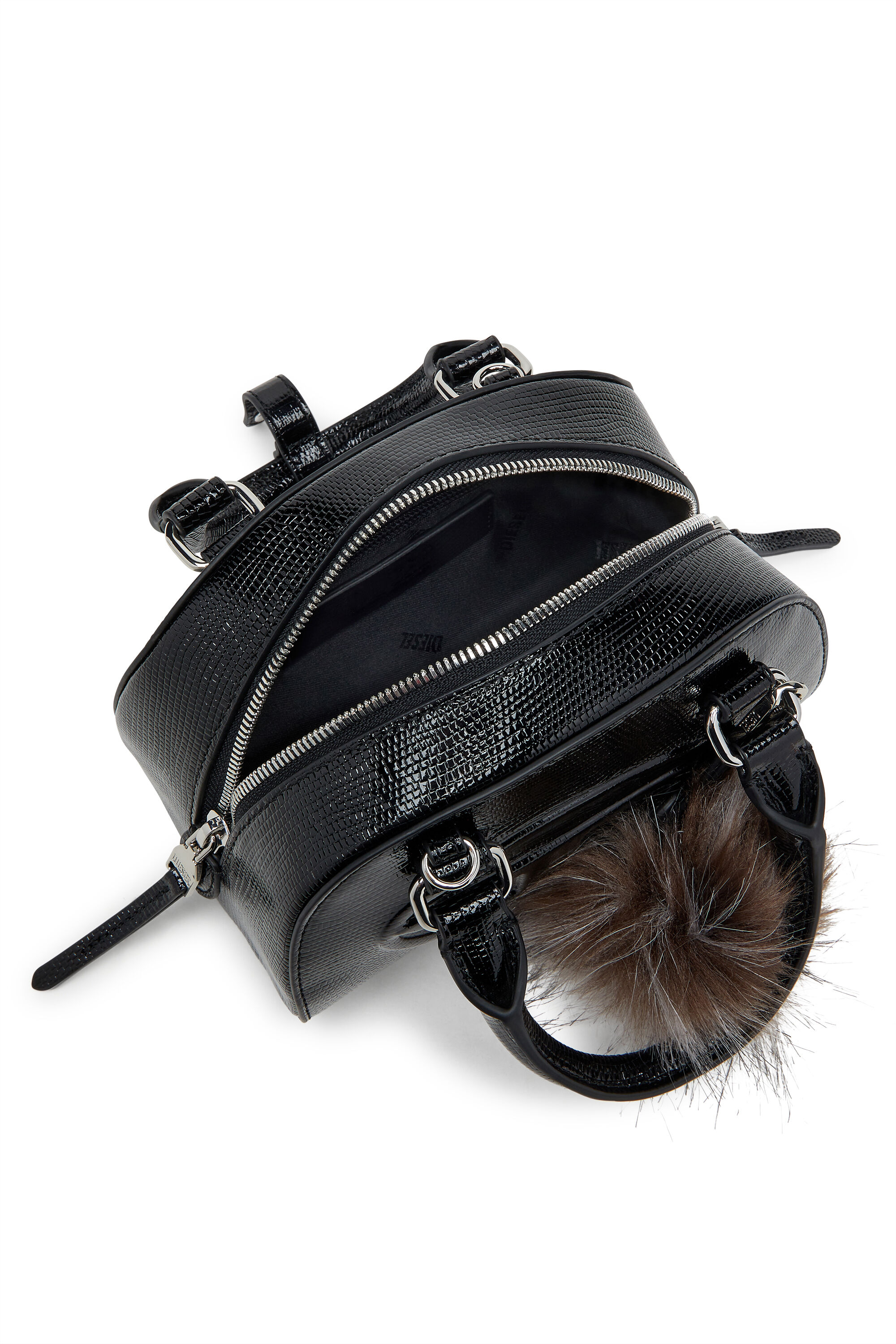 Diesel - 1DR DOME CROSSBODY, Damen Mini-Bowling-Tasche aus geprägtem Leder in Schwarz - 3