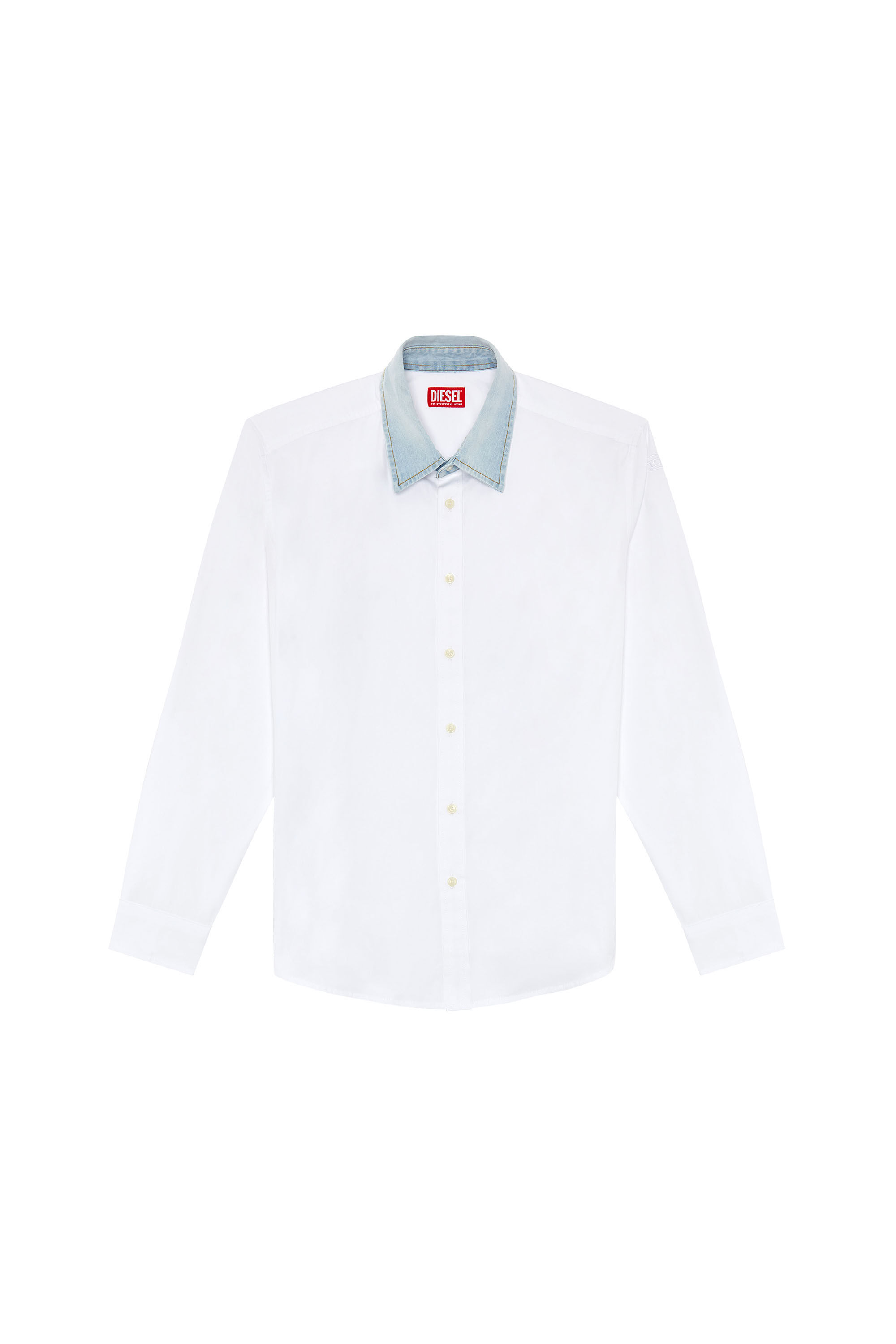 Diesel - S-HOLLS, Man Cotton shirt with denim collar in White - Image 2