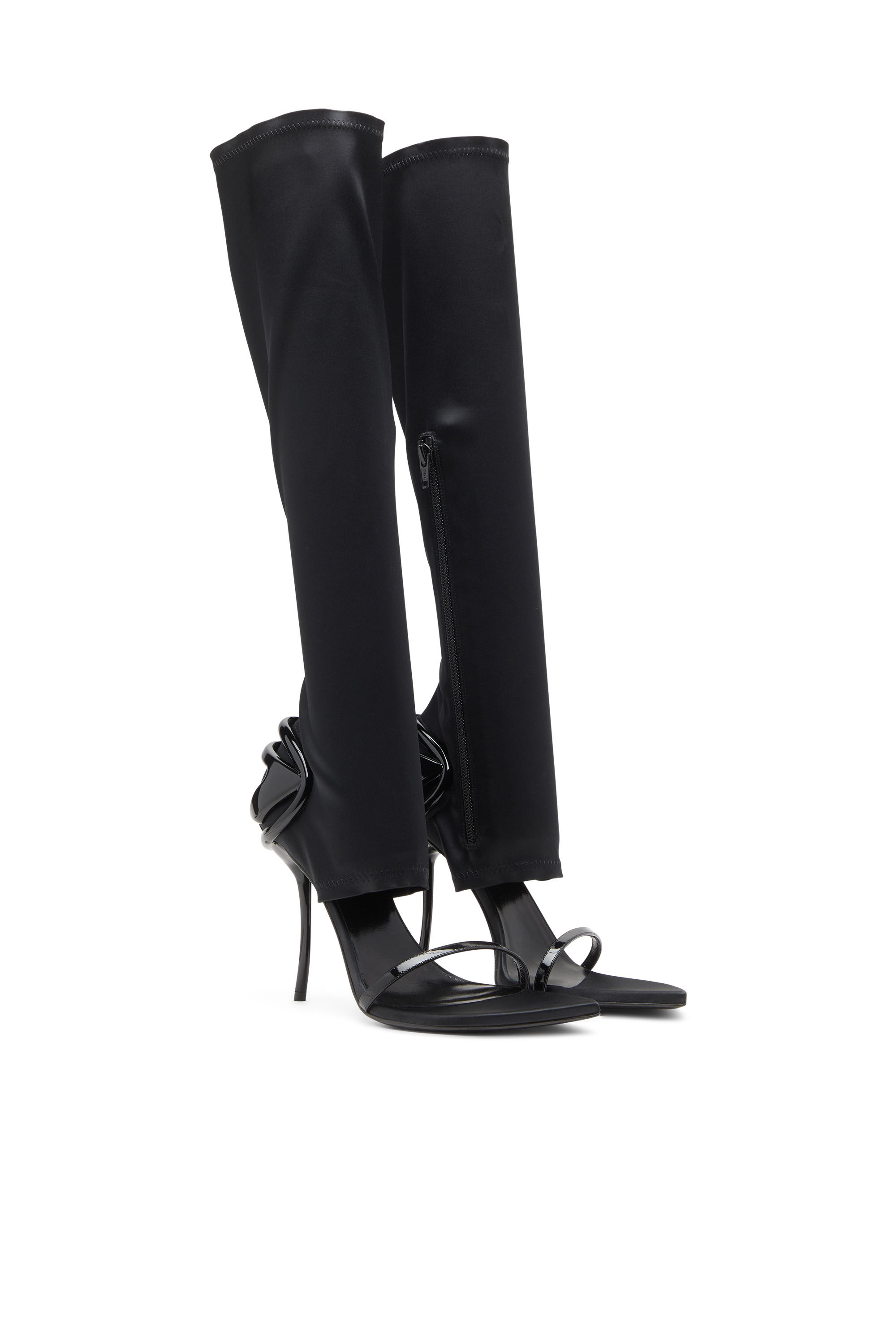 Diesel - D-TEN&HALF SDL KB, Damen D-Ten&Half-Stiletto-Kniestiefel-Sandalen aus Stretch-Satin in Schwarz - 2