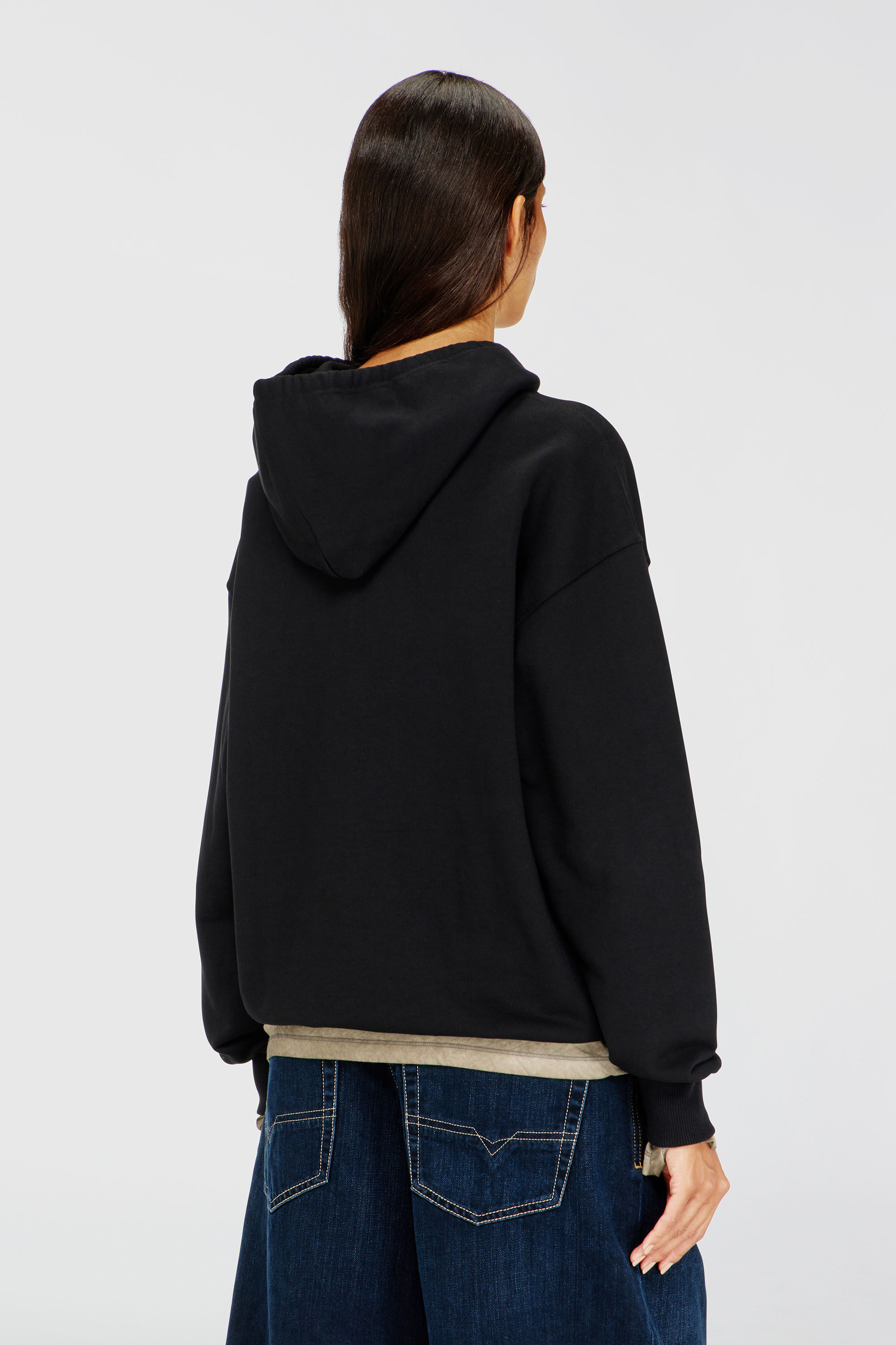 Diesel - F-BUXT-HOOD-OD, Damen Kapuzenpullover mit Oval D-Logo mit Metall-Effekt in Schwarz - 4