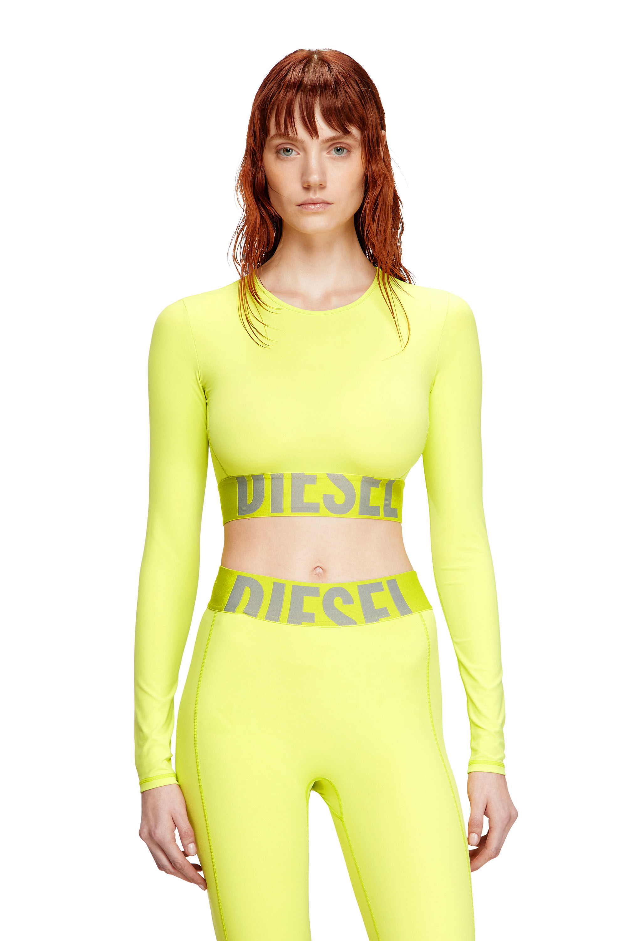 Diesel - MELISSA-D-POP, Damen Verkürzte Oberteil aus Mikrofaser mit Cut-off-Logo in Neongrün - 3