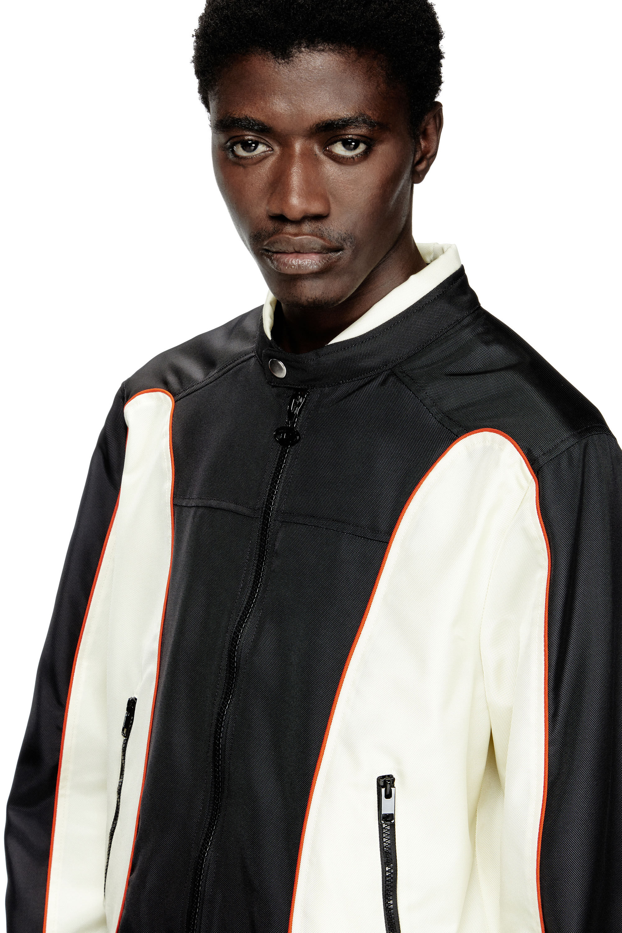 Diesel - J-BLINK-A, Herren Colour-Block-Biker-Jacke mit Paspelierung in Weiss/Schwarz - 5