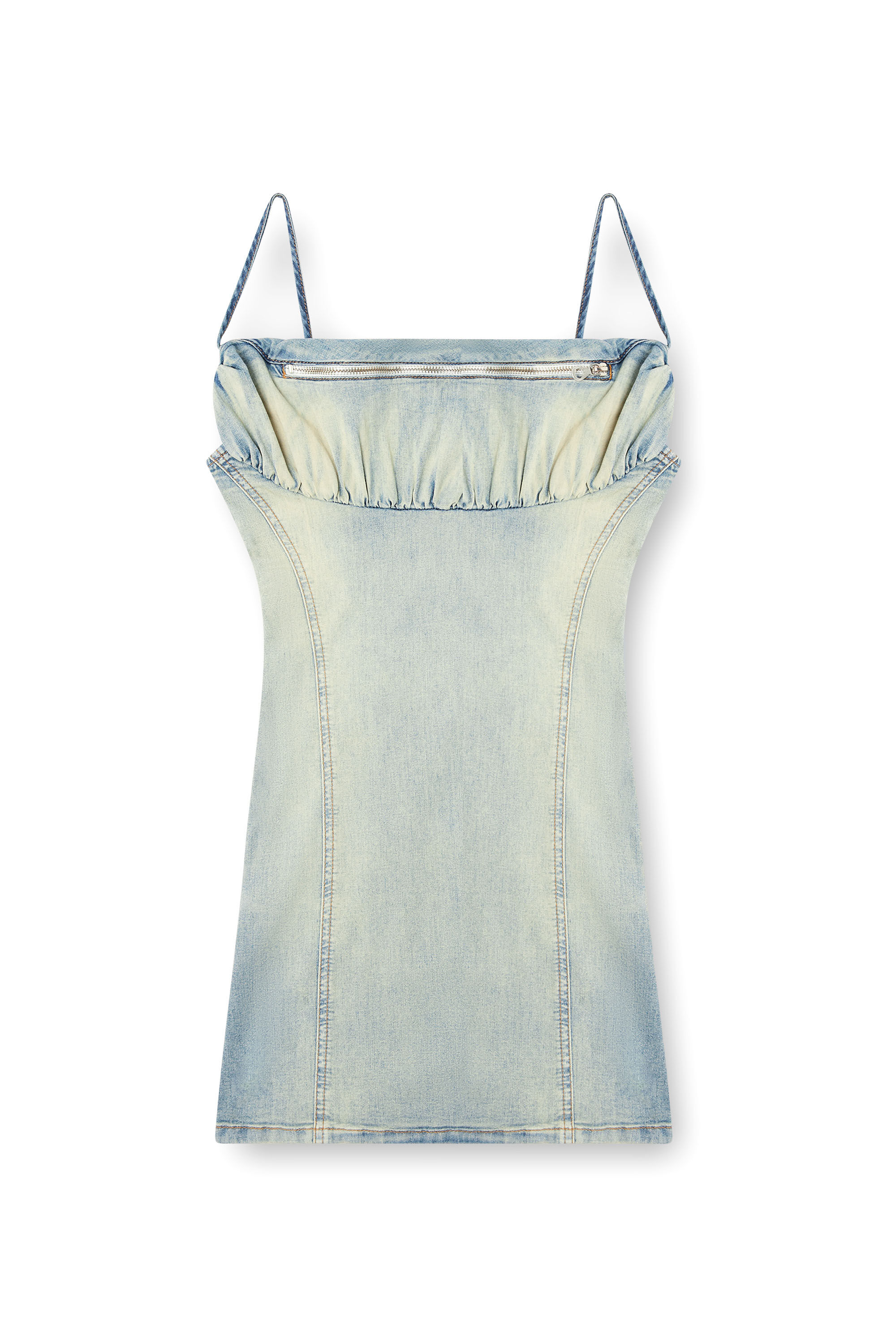Diesel - DE-ELLIT-S, Damen Kleid aus Denim mit Gürteltaschen in Hellblau - 2