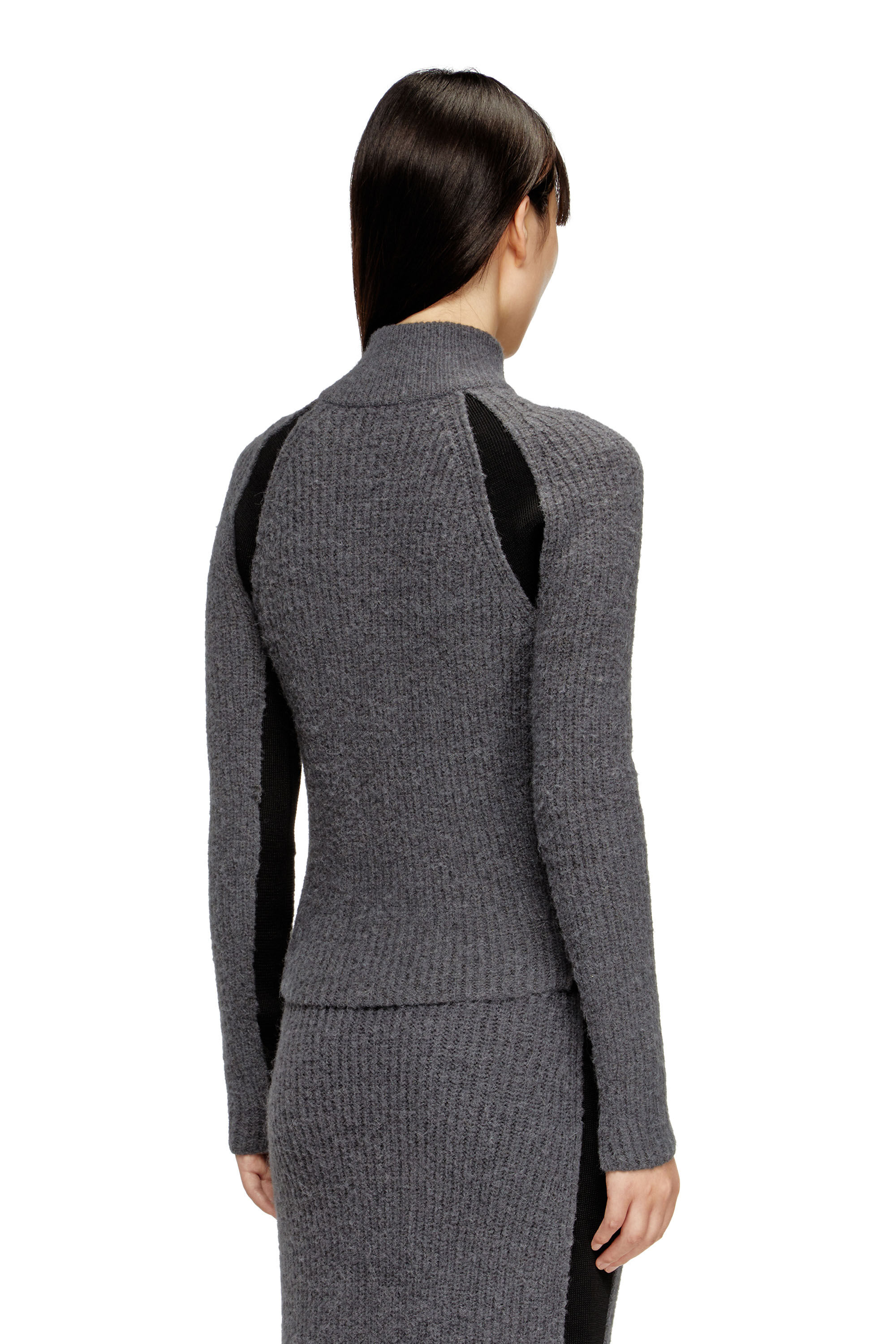 Diesel - M-LOUISE, Damen Strickjacke aus Alpakamischung mit kontrastierenden Einsätzen in Grau - 4
