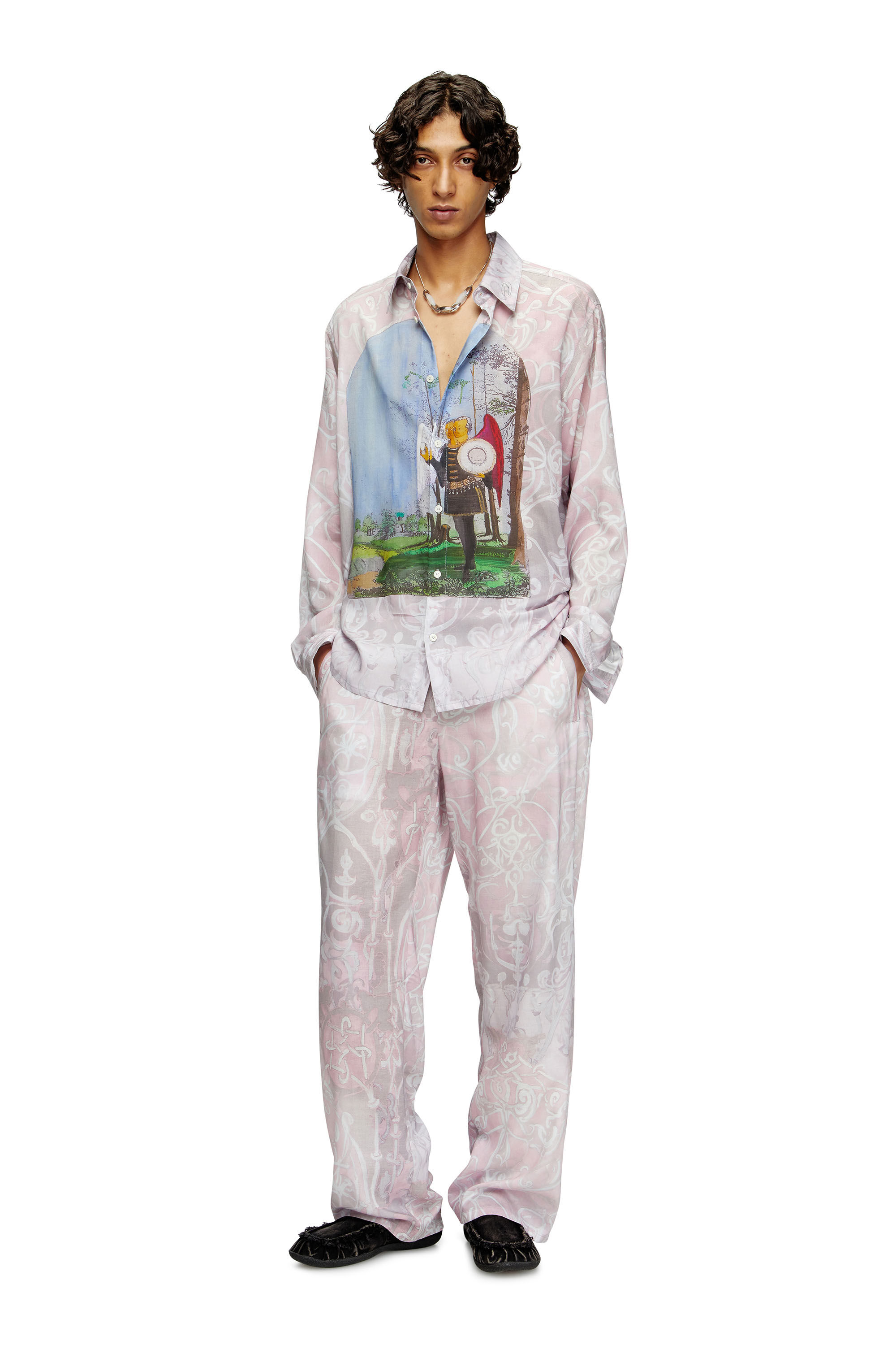 Diesel - S-SIMPLY-A-AJFW, Unisex Hemd mit mittelalterlichem Print in Rosa - 1