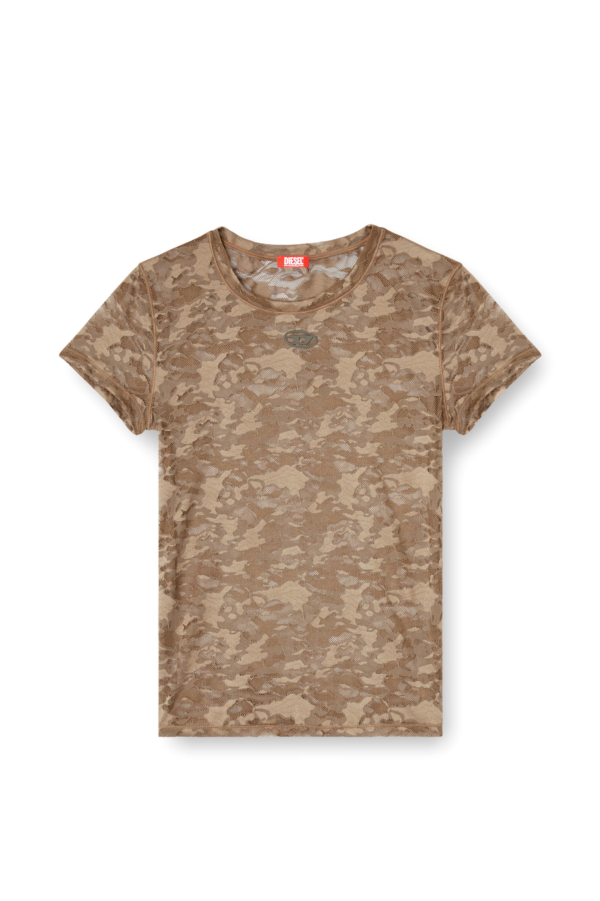 Diesel - KASIA-UTLT, Damen T-Shirt mit Camouflage-Spitze in Braun - 2