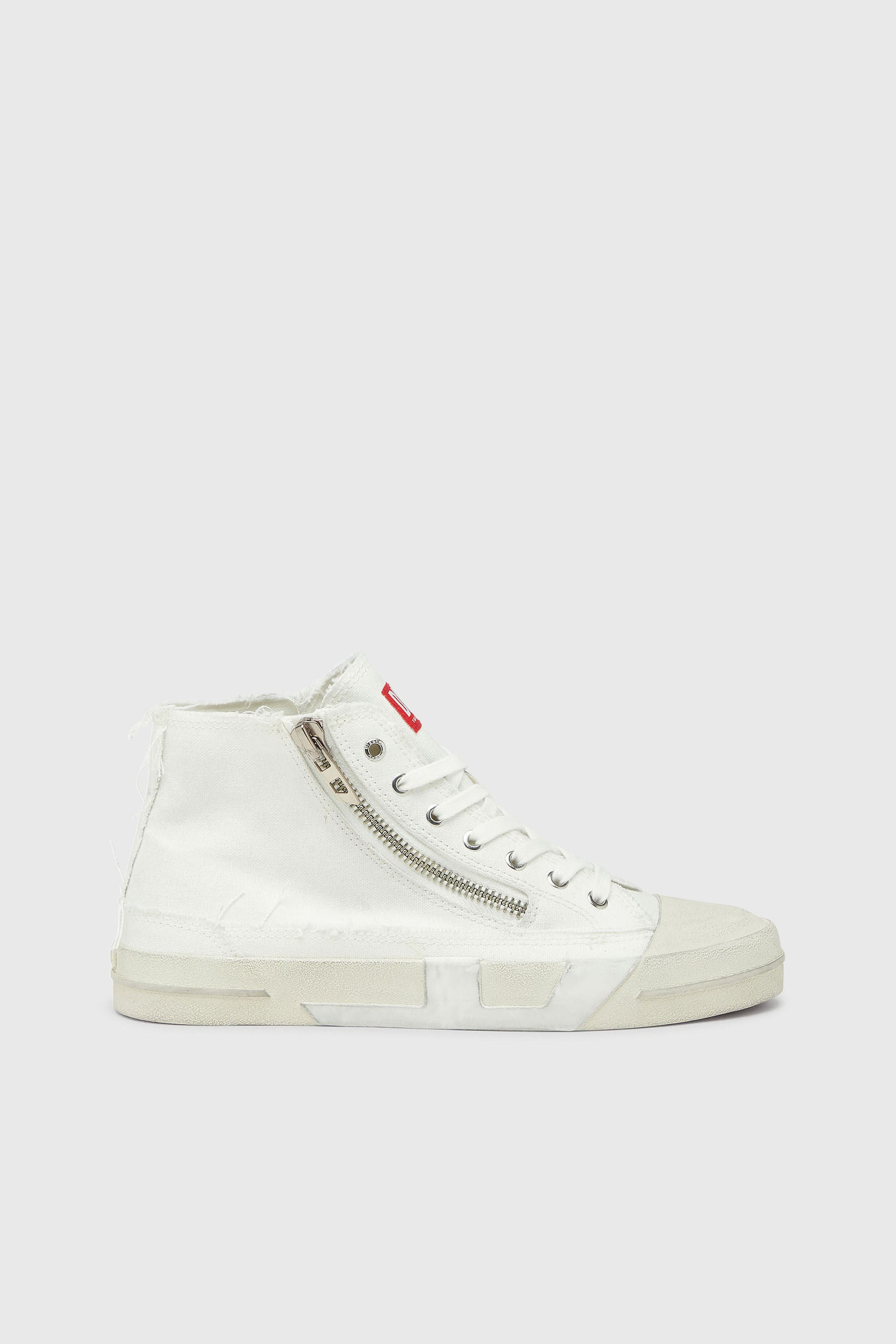 Diesel - S-D-VERSE ZIP MID II, Herren S-D-Verse - Sneakers aus ausgefranstem Canvas mit D Logo in Wei&szlig; - 1