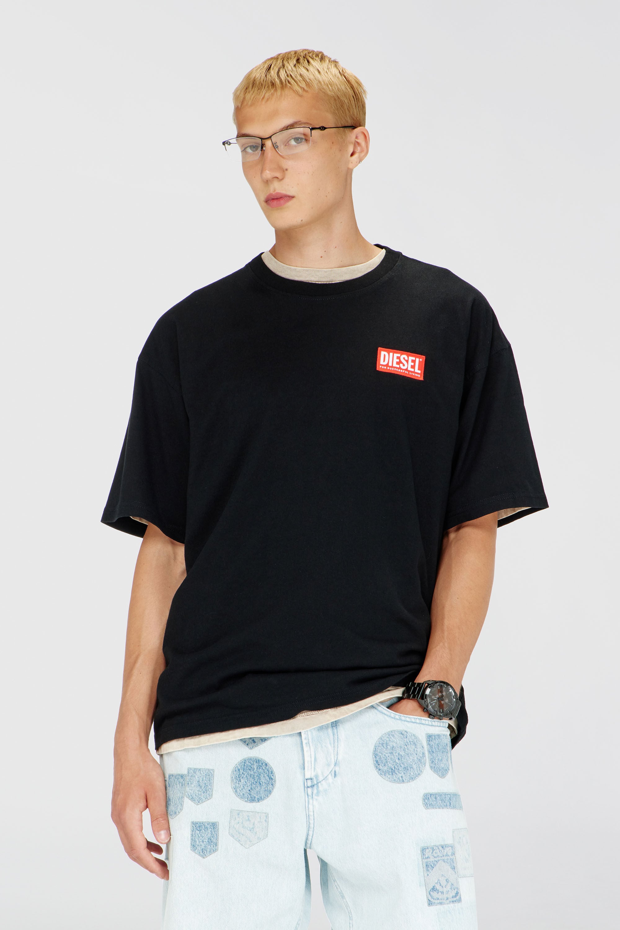 Diesel - T-BOXT-LAB, Herren T-Shirt mit Jacquard-Logo-Patch in Schwarz - 3