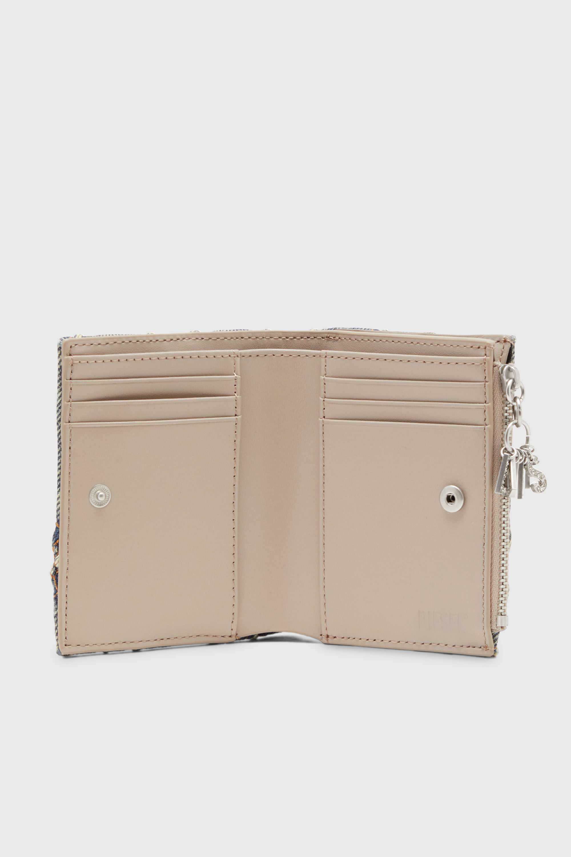 Diesel - CHARM D- BI FOLD ZIP II, Damen Kleines Portemonnaie aus gestepptem Argyle-Denim in Blau - 3