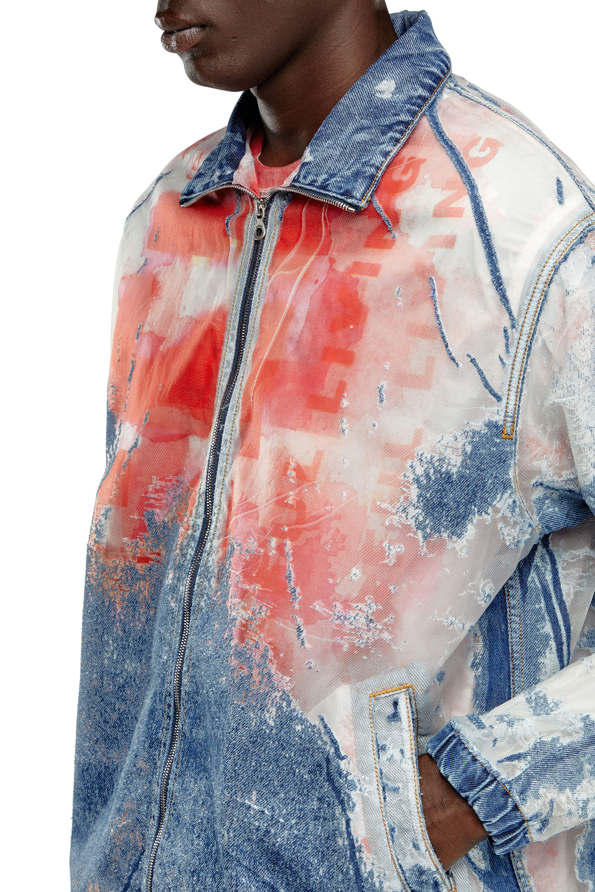 Diesel - D-KRAP-FSE, Herren Jacke aus Dévoré-Denim mit Logo in Blau/Rot - 5