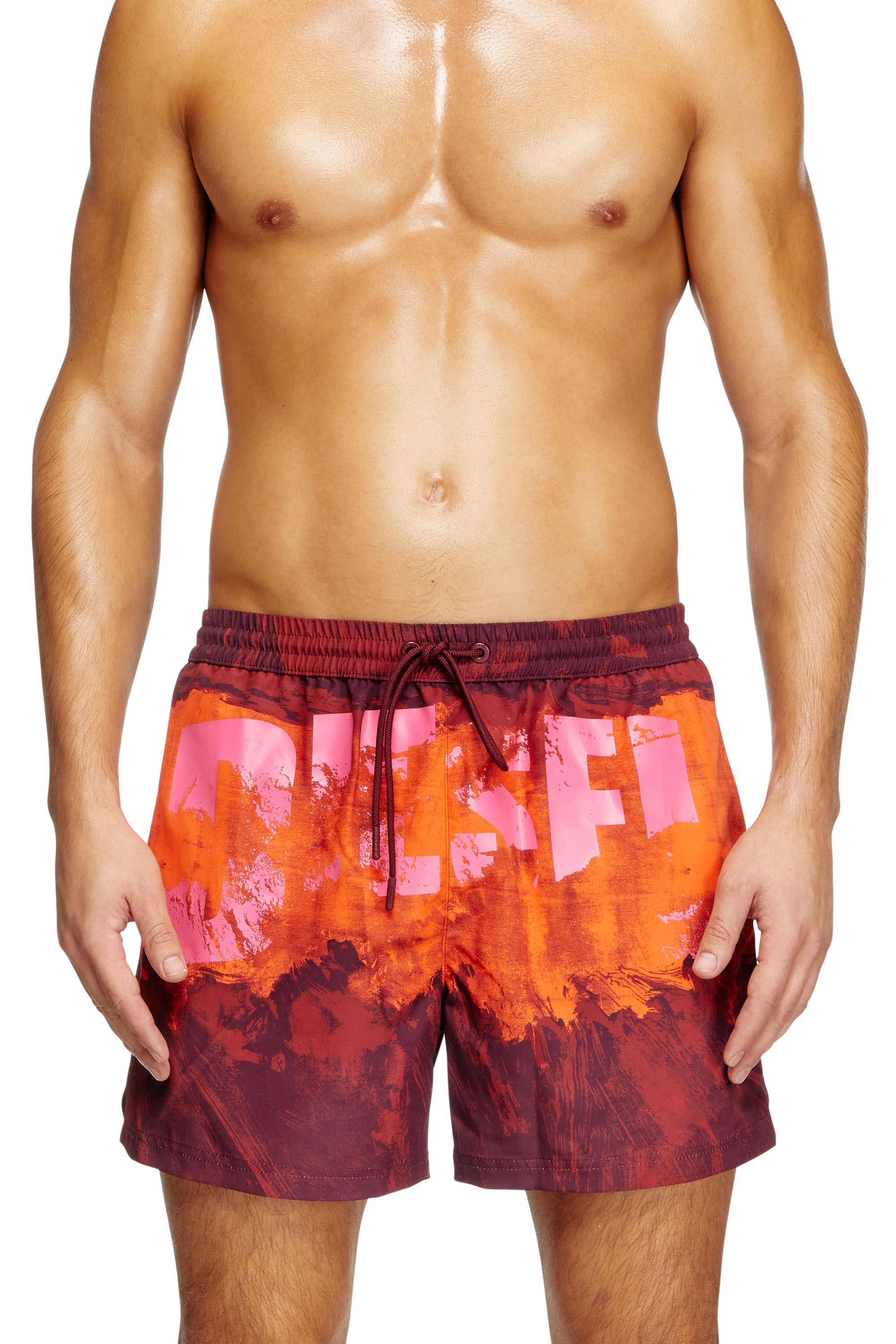Diesel - KEN-37-D-POP, Herren Mittellange Bade-Shorts mit Grafik-Print in Rot - 1