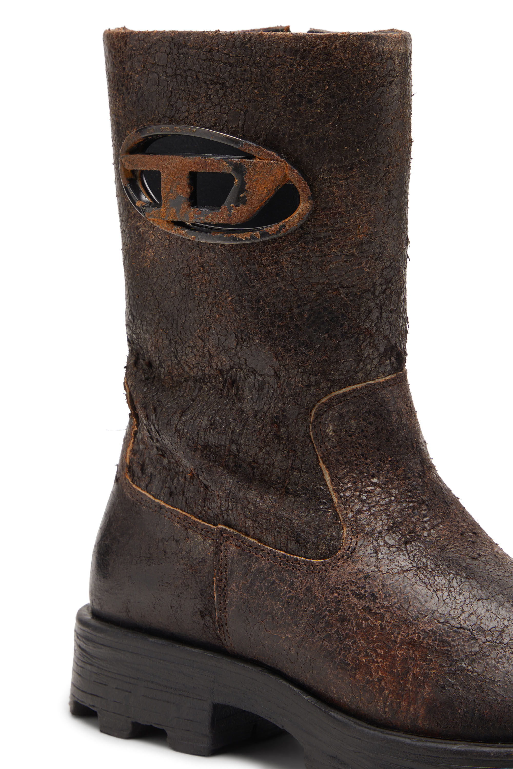 Diesel - D-HAMMER BKR D W, Damen D-Hammer-Bikerstiefel aus vielgetragenem gerissenem Wildleder in null - 4