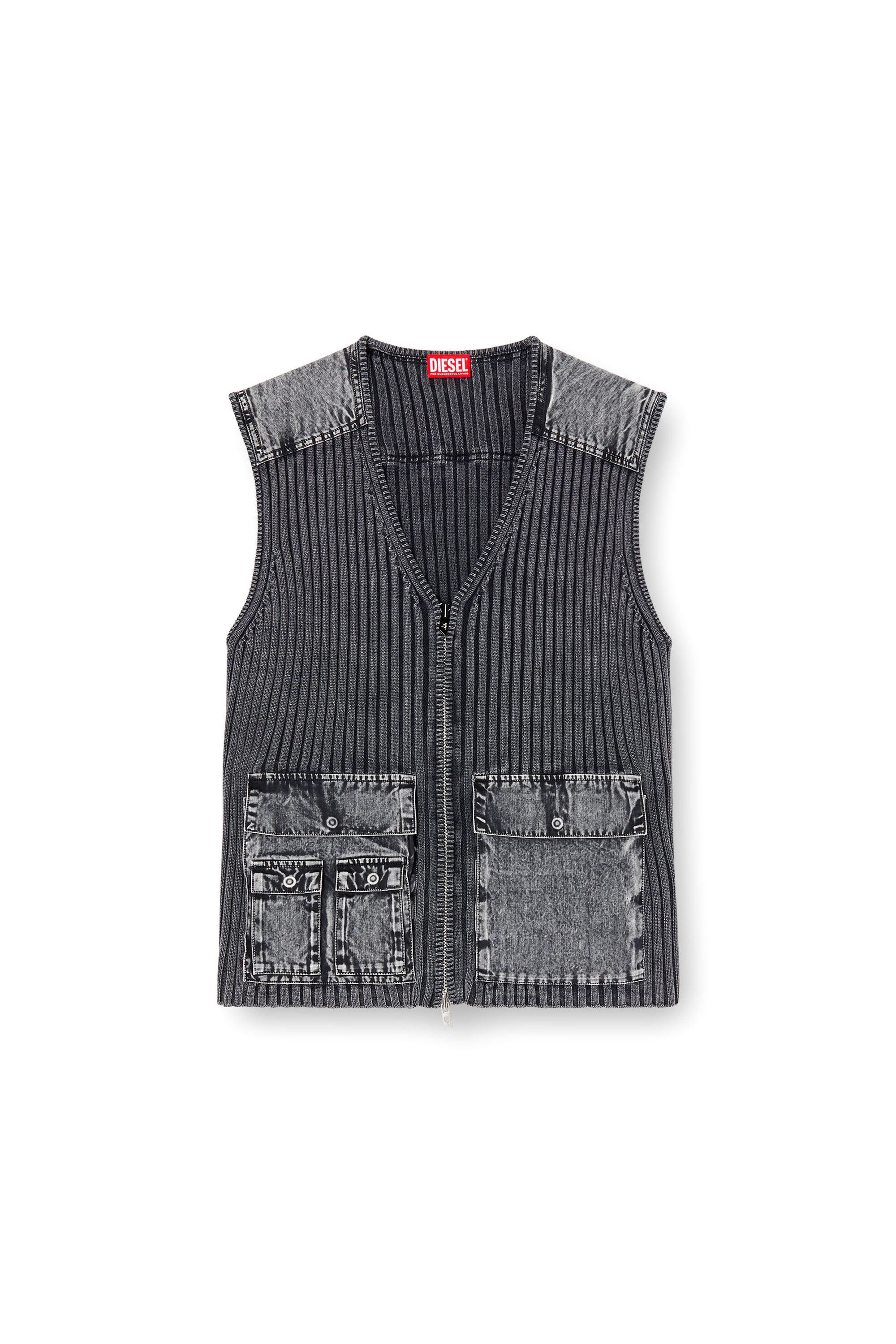 Diesel - K-MARGIE, Herren Utility-Weste aus Rippstrick und Denim in Dunkelgrau - 2