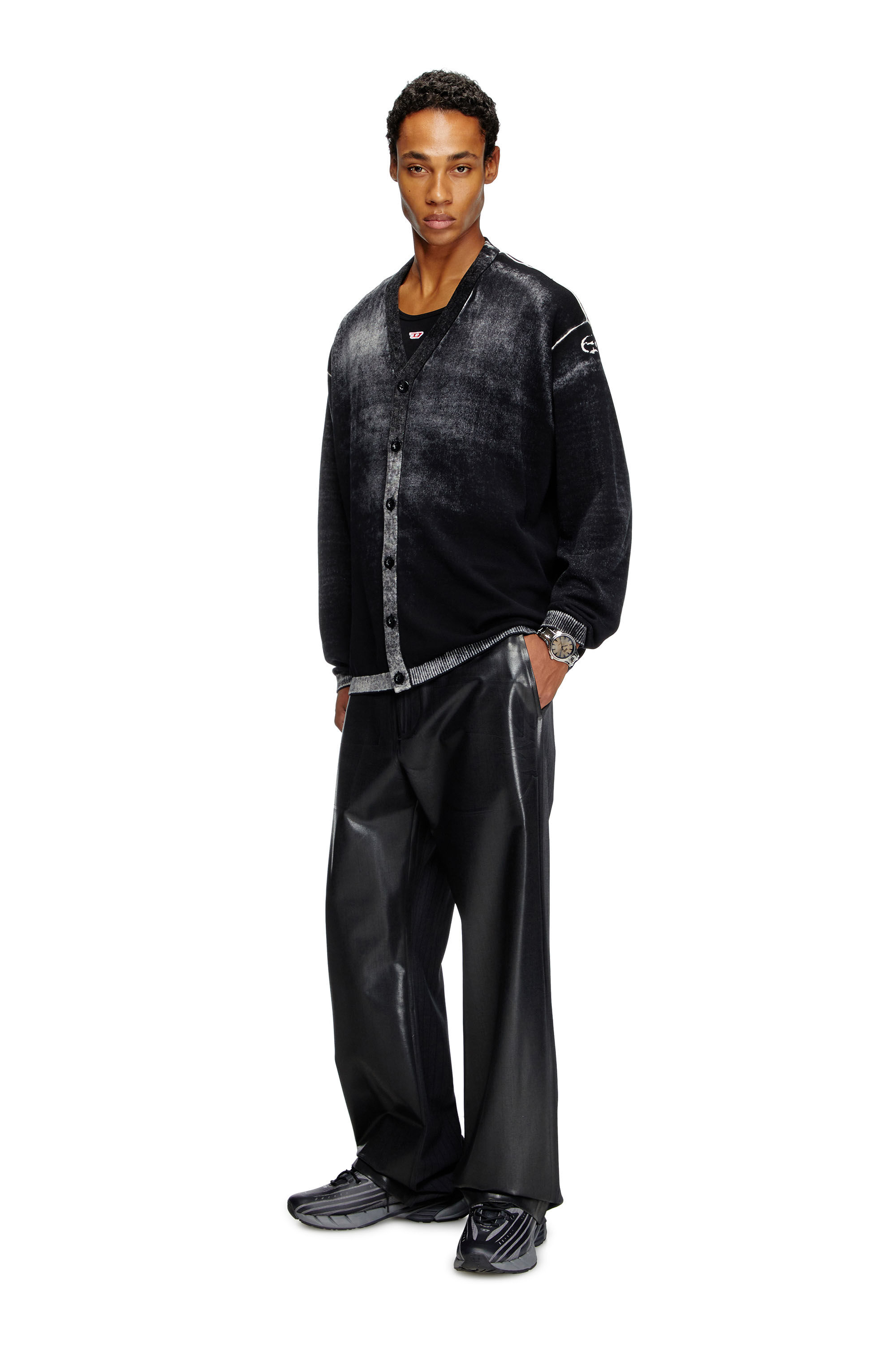 Diesel - K-LARENCE-CARDIGAN-B, Herren Cardigan aus Baumwolle mit Innen-Print in Schwarz - 1