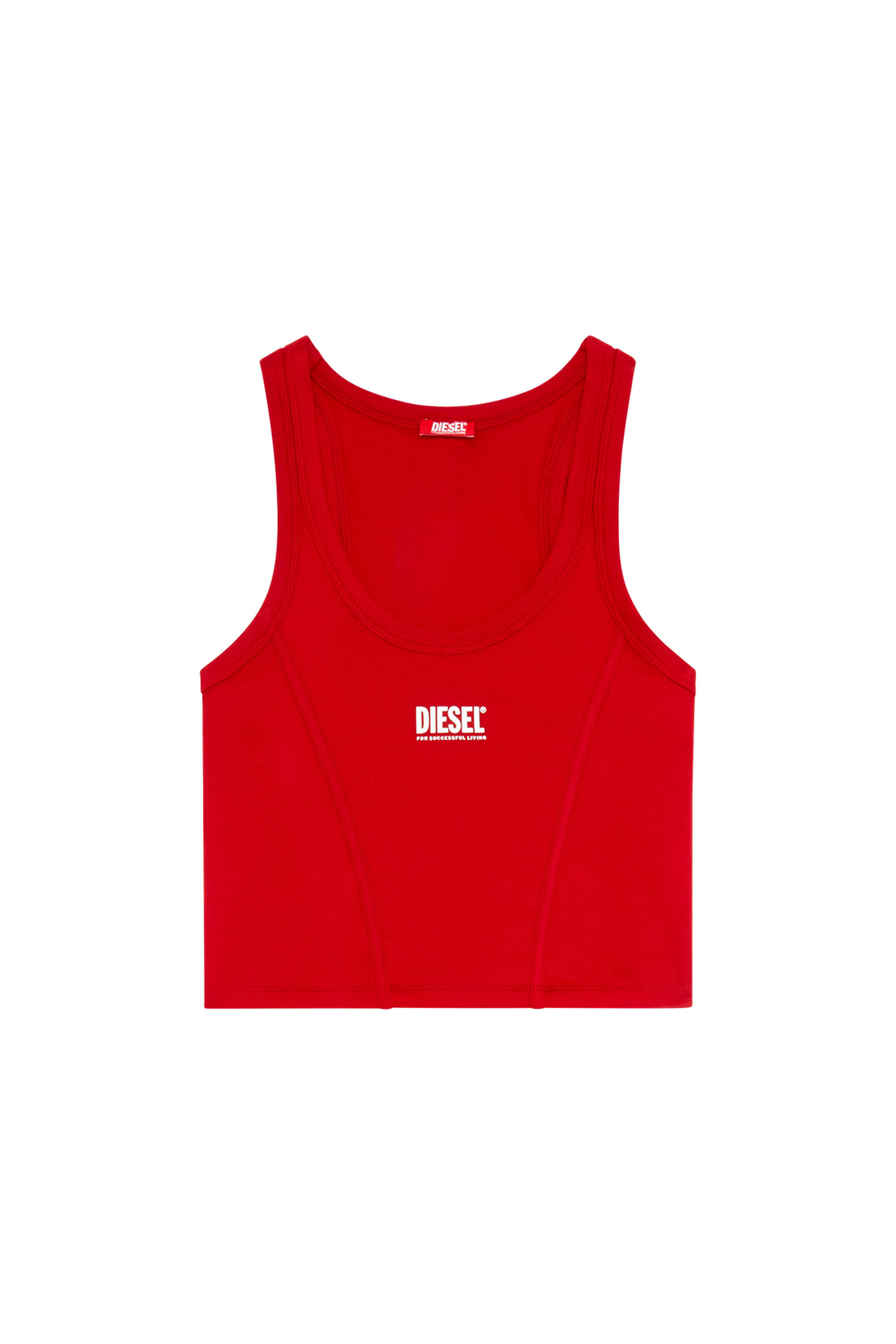 Diesel - UFTK-ALINKA, Damen Kurzes Tanktop mit Print auf der Brust in Rot - 1