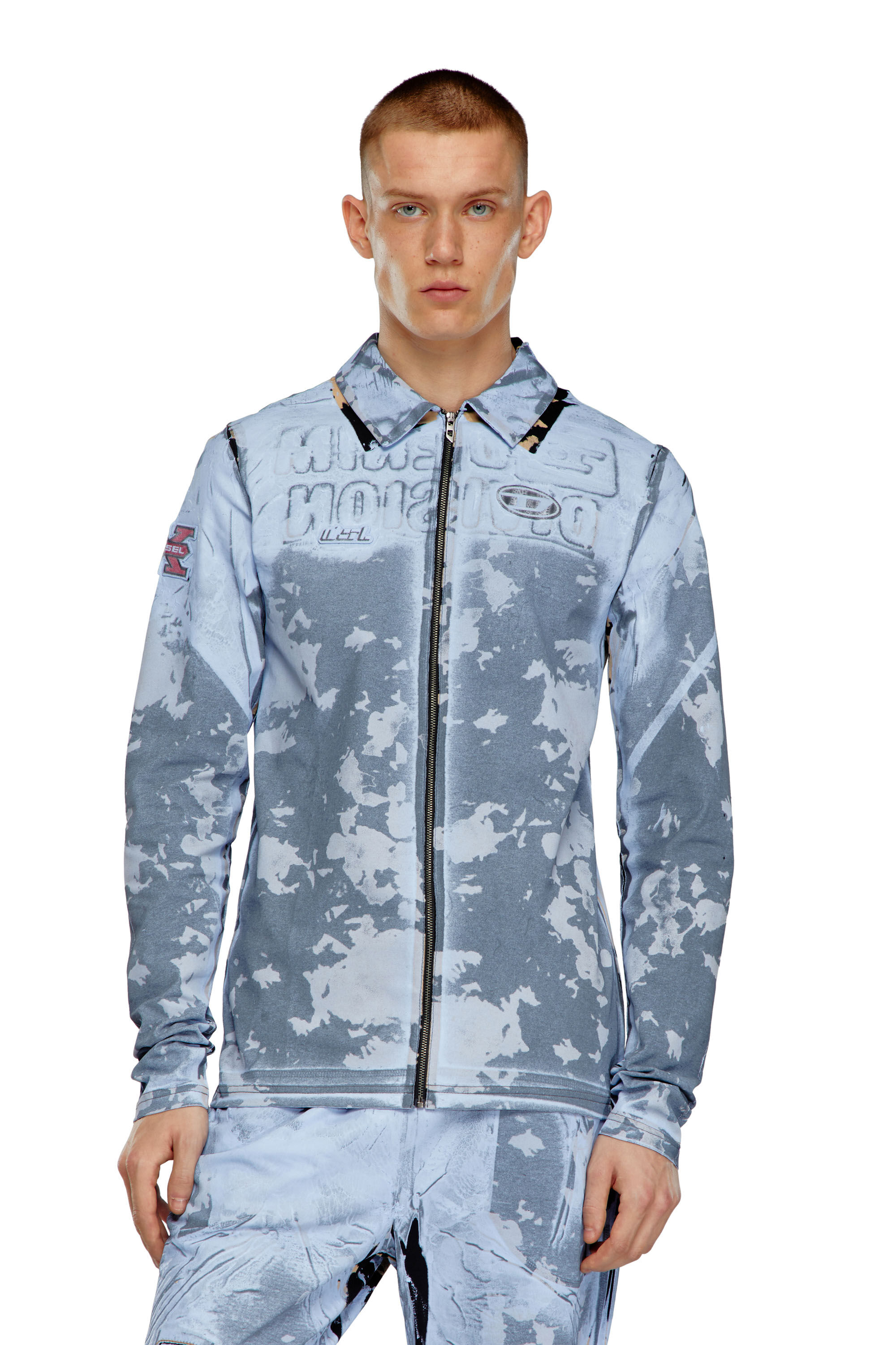 Diesel - S-CORSE-P1, Unisex Reißverschluss-Shirt aus beschichtetem Jersey in Blau - 6