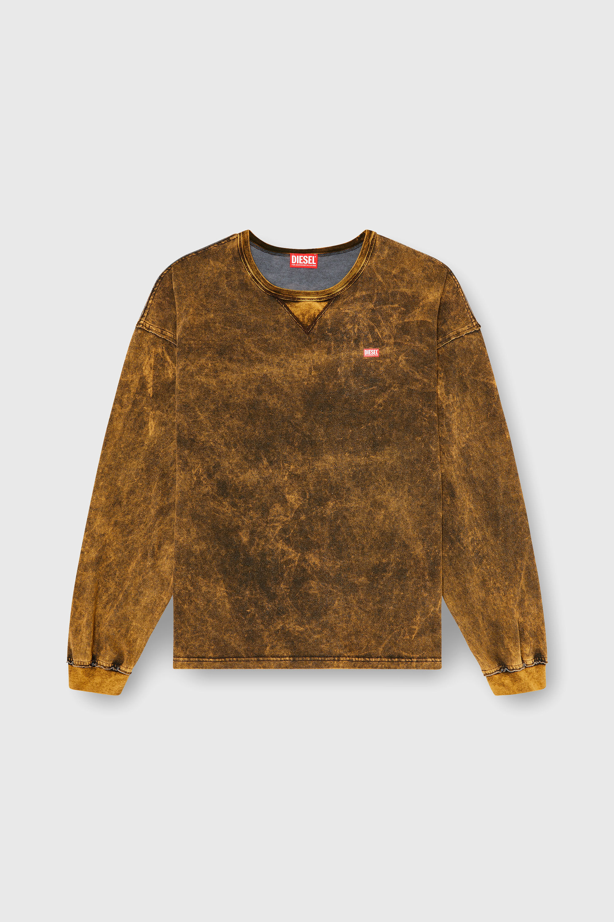 Diesel - T-BOXT-LS-RAW, Herren Acid-wash lang&auml;rmliges T-Shirt mit ausgefransten Details in Braun - 2