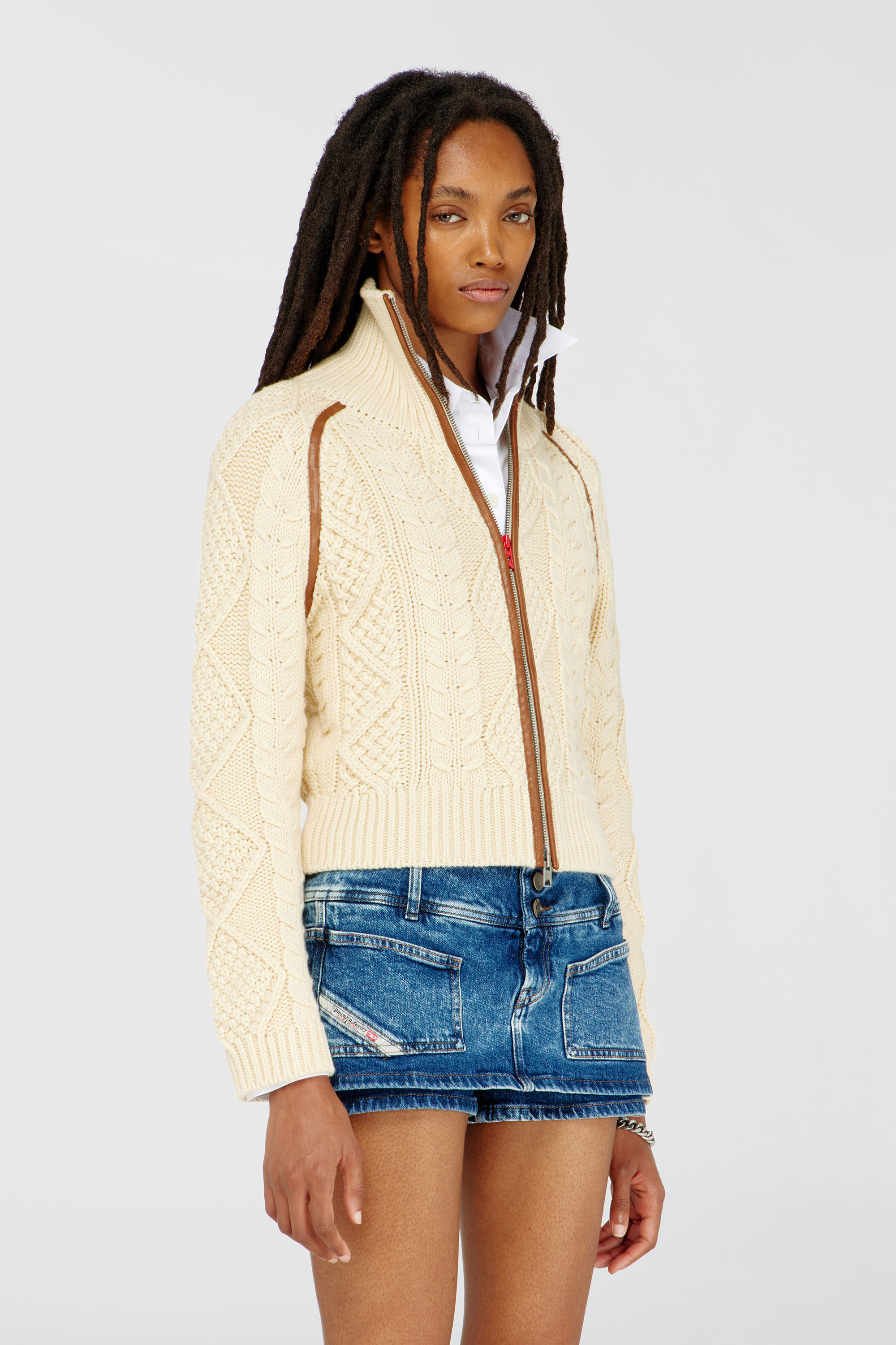 Diesel - M-INTELLE, Damen Kabelstrick-Cardigan mit kontrastierenden Streifen in Beige - 3