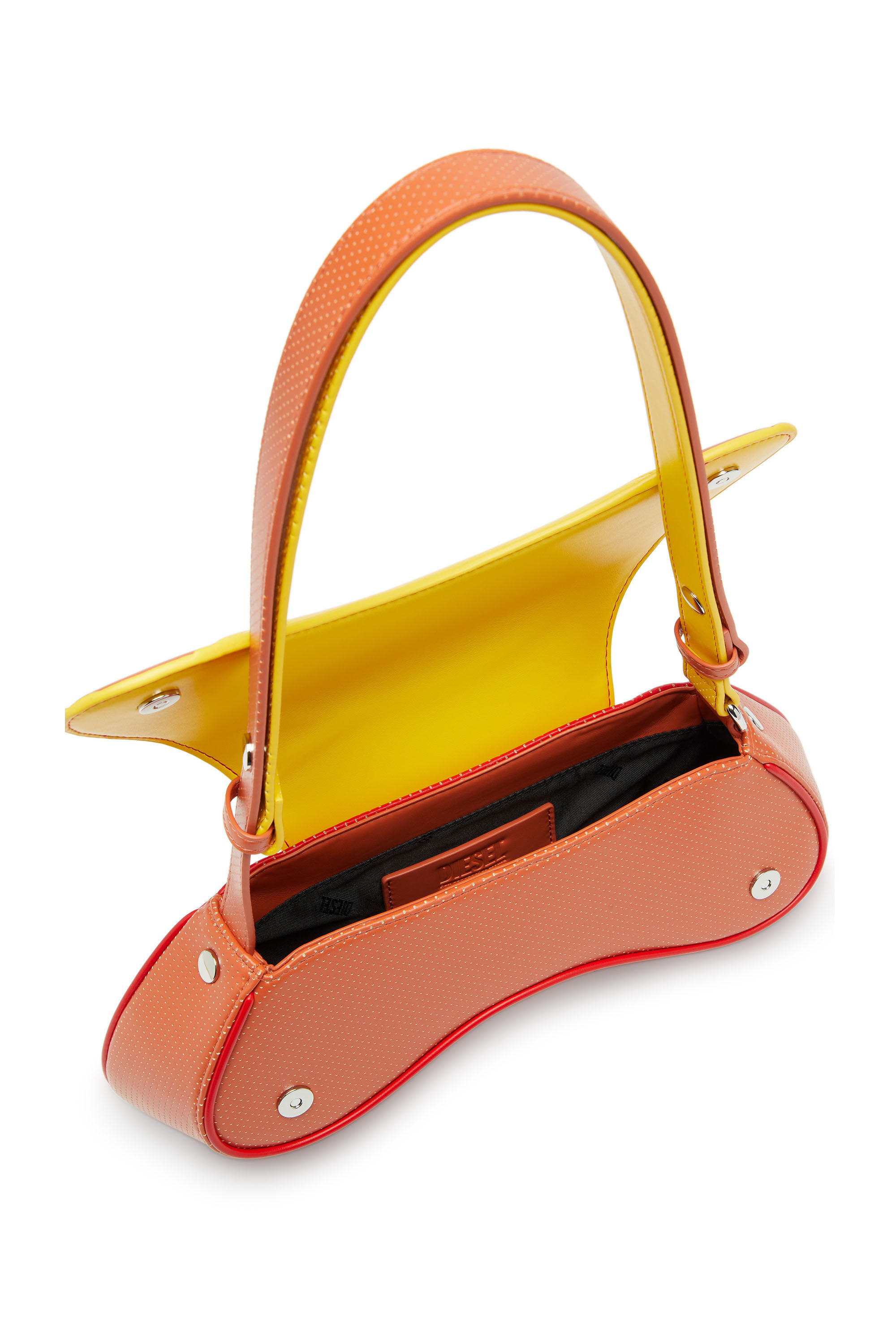 Diesel - PLAY CROSSBODY, Damen Play - Umh&auml;ngetasche aus gestepptem, perforiertem PU in Orange/Gelb - 3