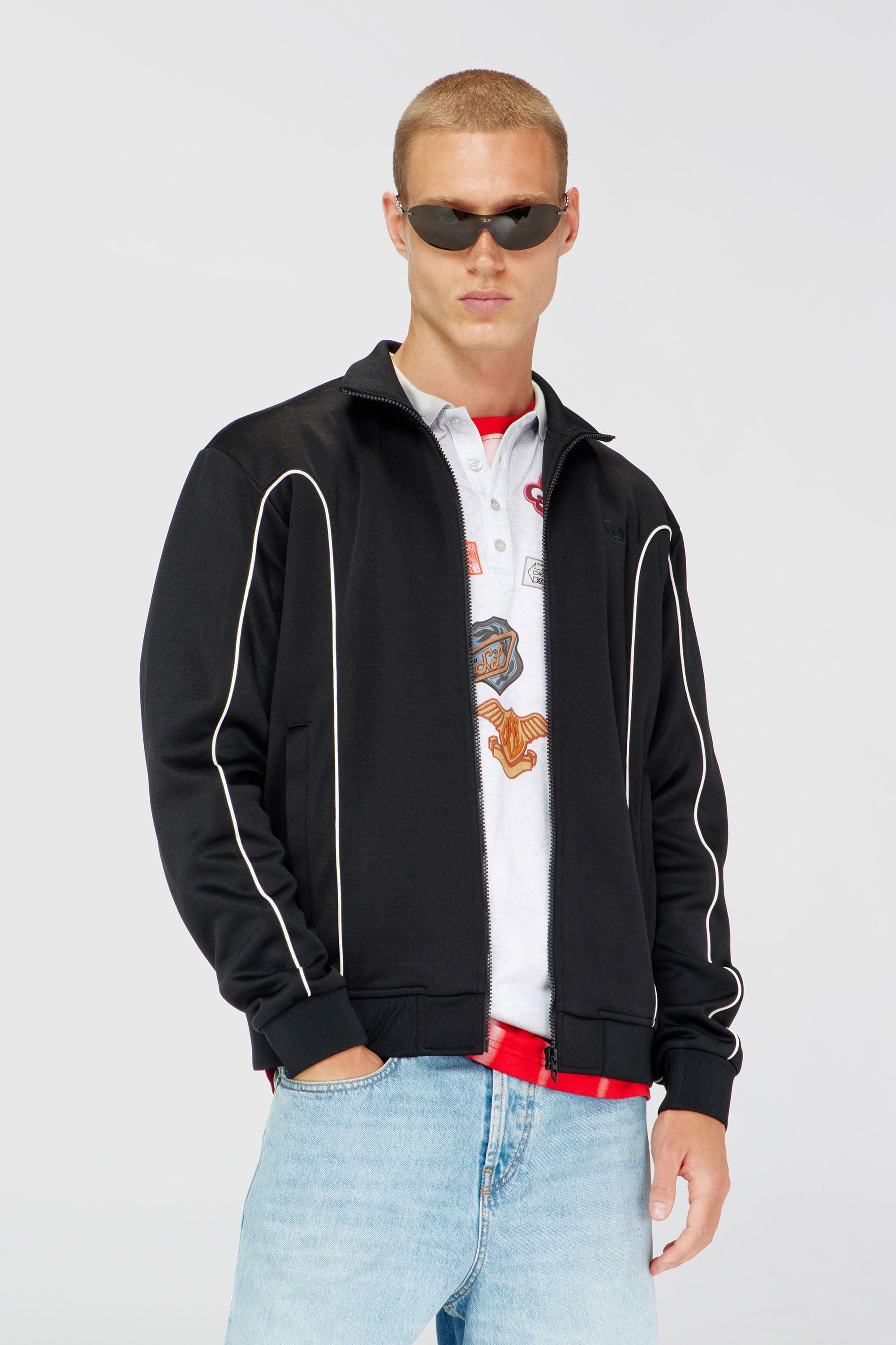 Diesel - S-LOCKING-DO, Herren Sweatjacke aus Sweatstoff mit kontrastierenden Paspeln in Schwarz - 3