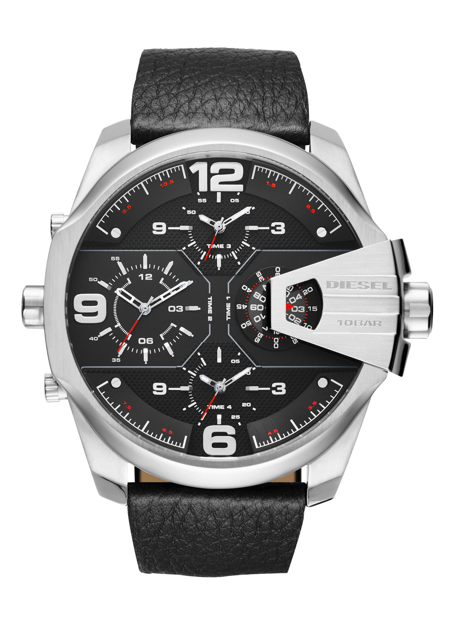Diesel - DZ7376, Herren Uhr aus Edelstahl mit schwarzem Leder, 55 mm in Schwarz - 1