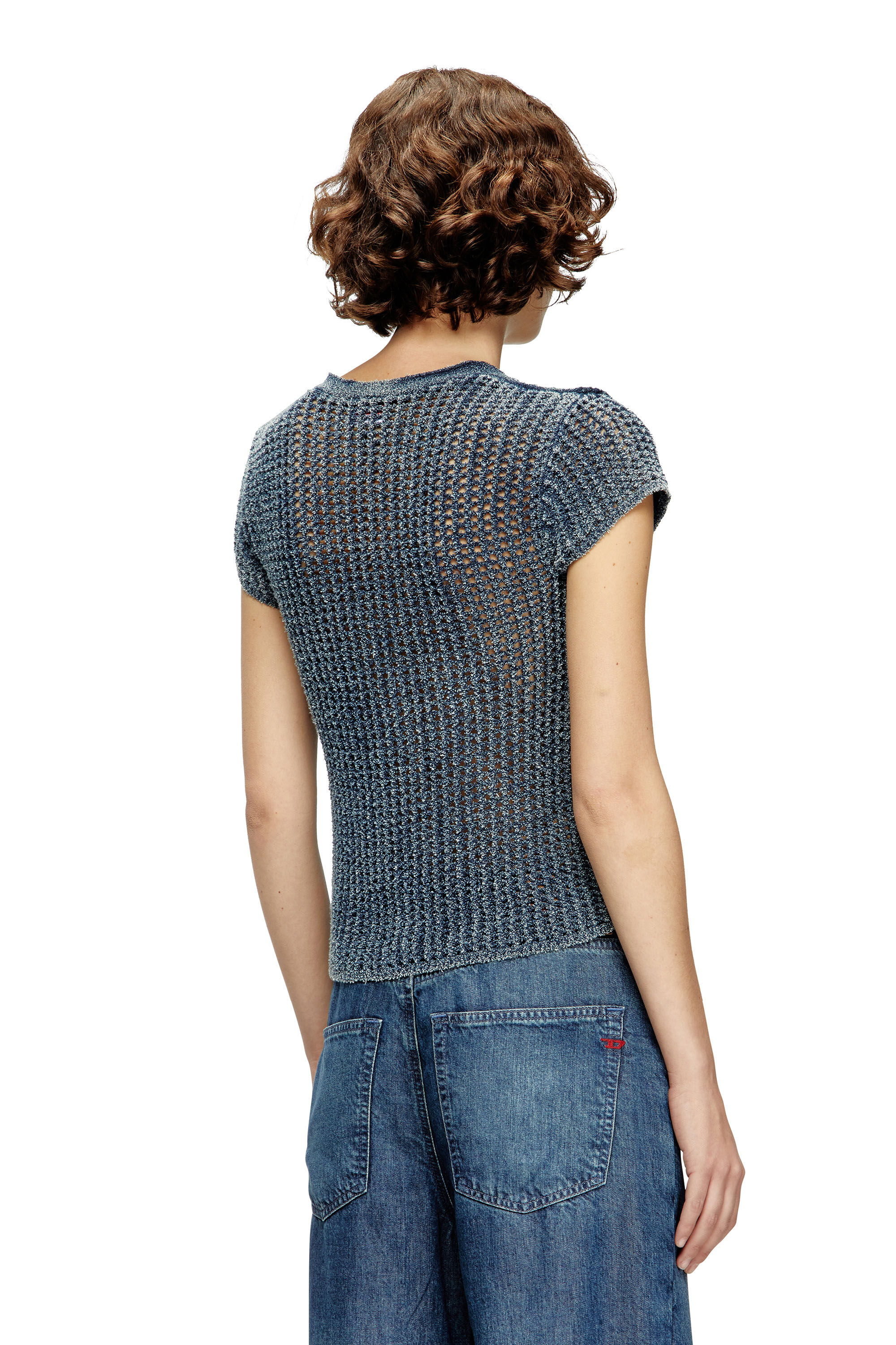 Diesel - M-REZ, Damen Kurzarm-Cardigan aus Denim-Mesh-Strick in Mittelblau - 4