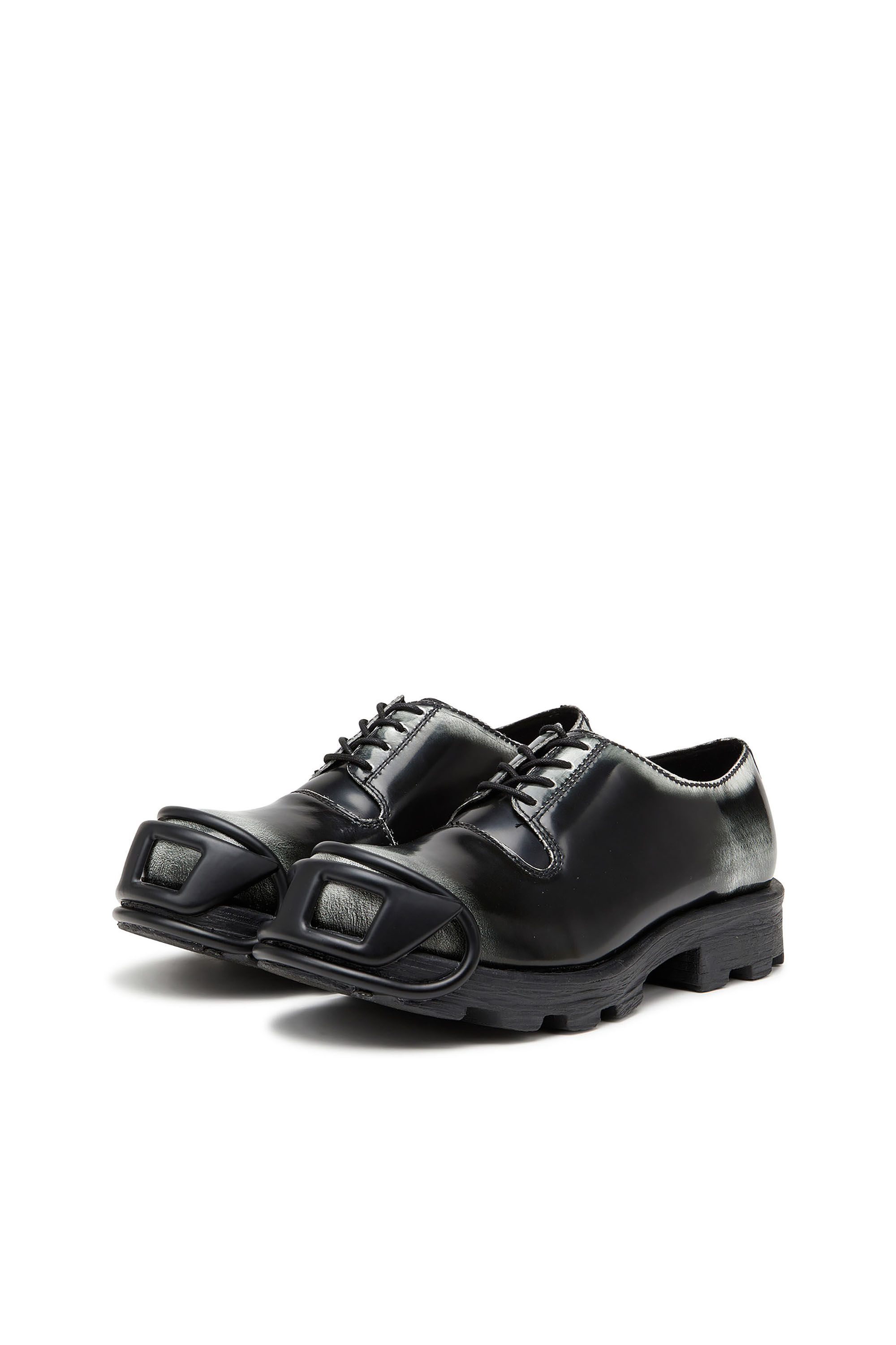 Diesel - D-HAMMER SO D, Herren D-Hammer-Derby-Schuhe aus glänzendem zweifarbigem Leder in Schwarz/Weiss - 8