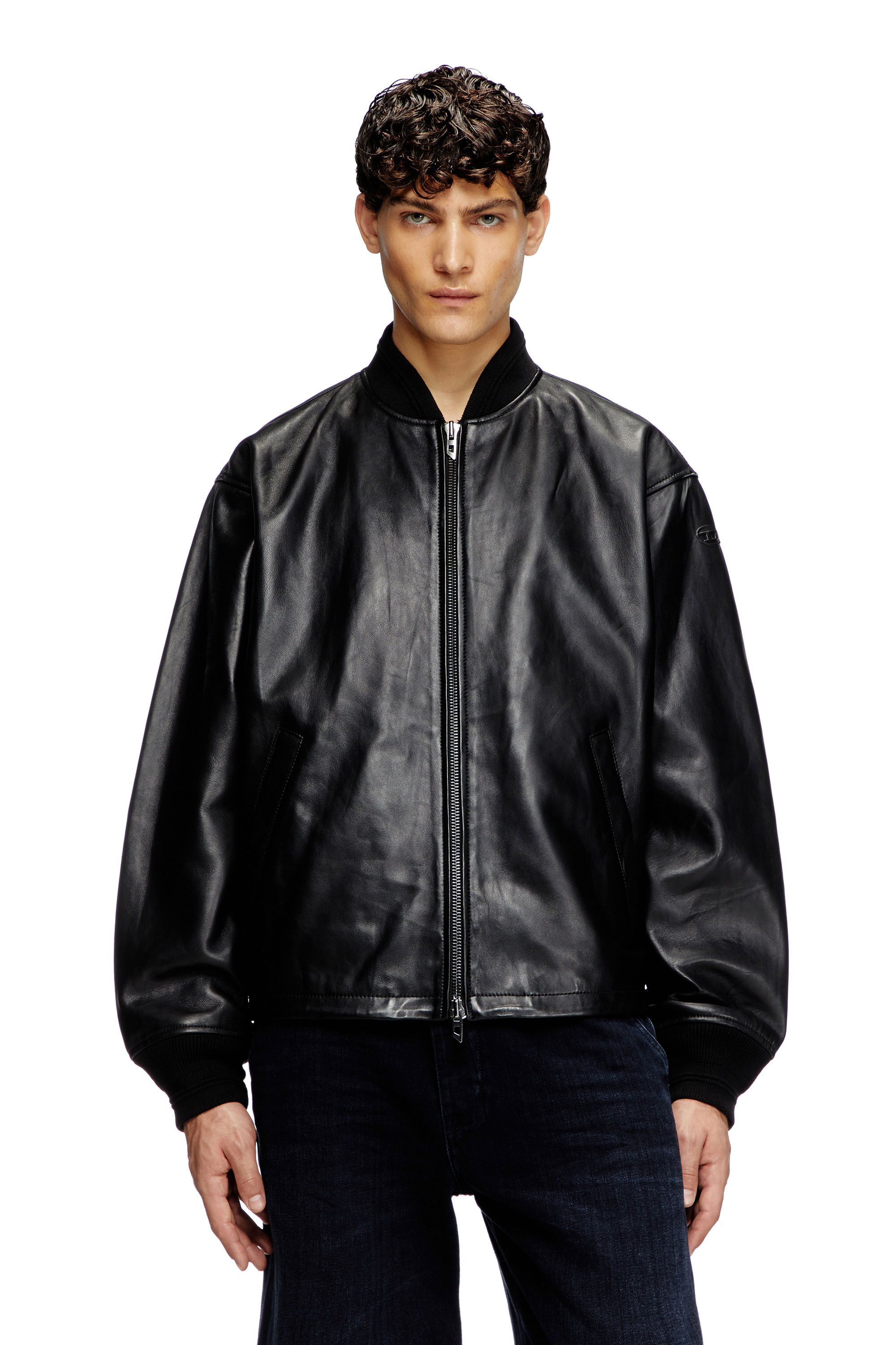 Men's Waxed-leather bomber jacket | Black | Diesel DE