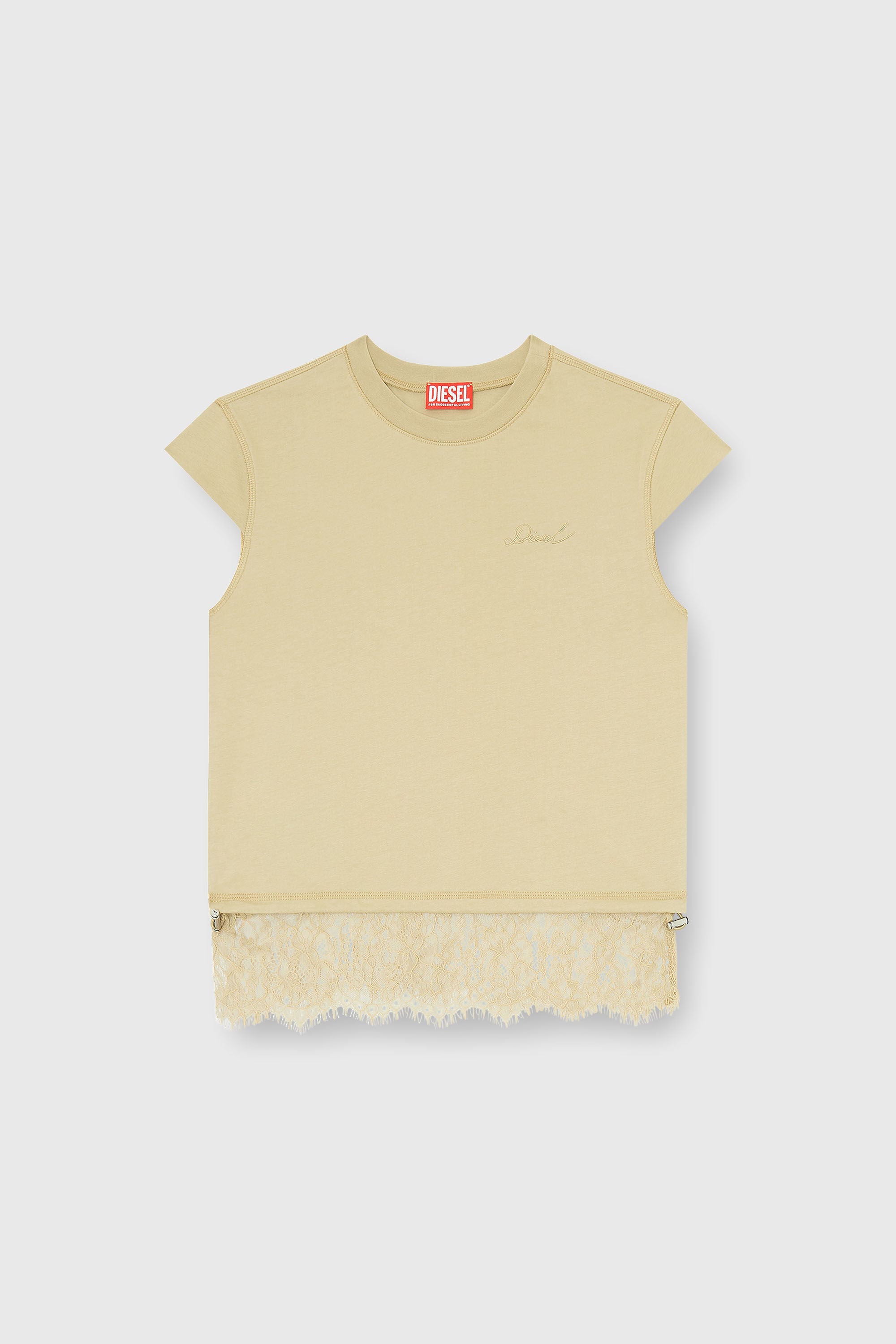 Diesel - T-LUNA, Damen Jersey-Top mit Spitzenbesatz am Saum in Beige - 2